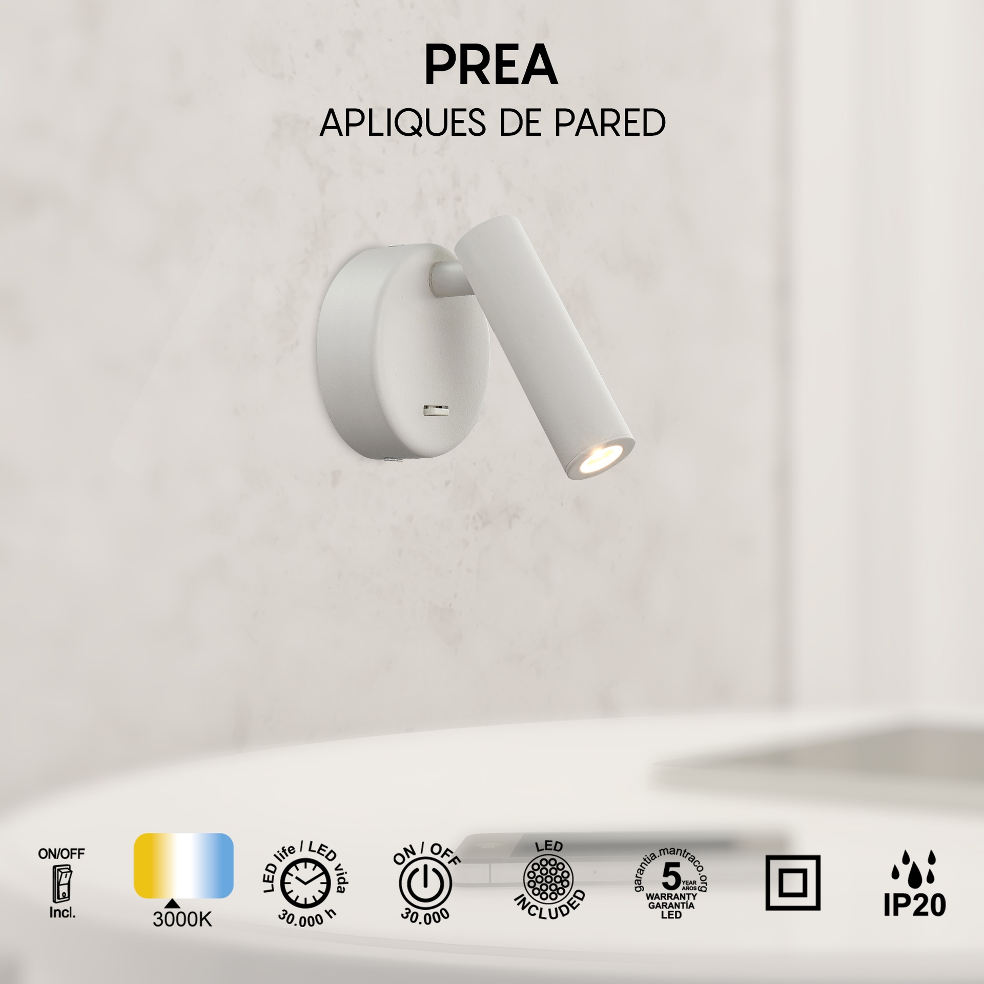 Prea · Luminarias de pared · Blanco Mate