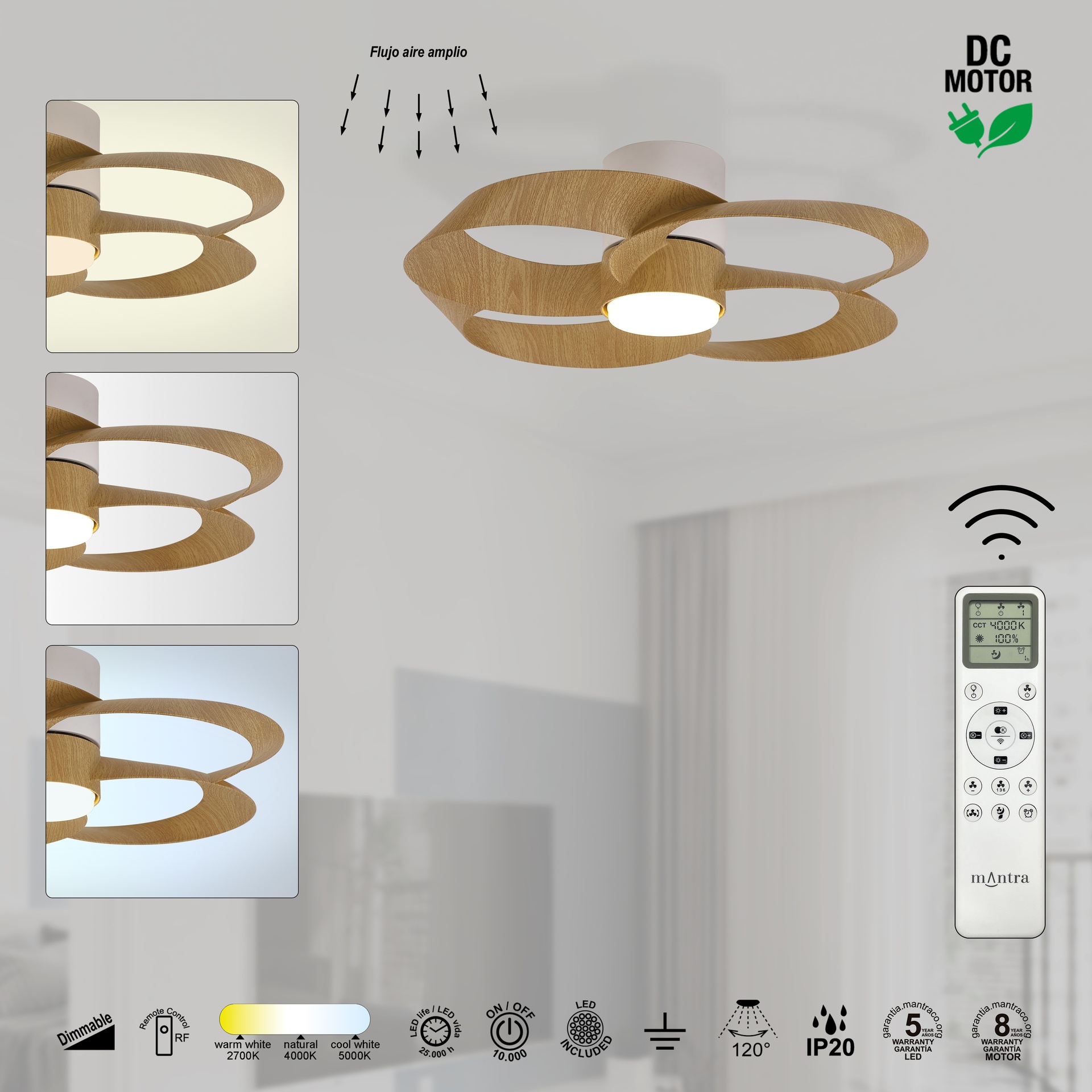 ROSE* PLAFÓN / VENTILADOR - BLANCO+MADERA