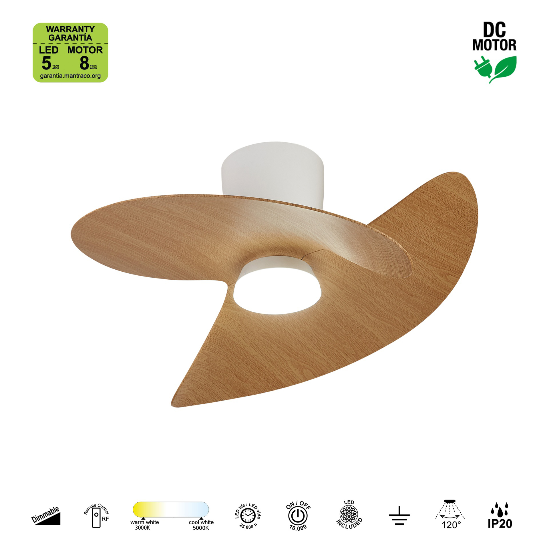 ONA * CEILING FAN  - WHITE-WOOD