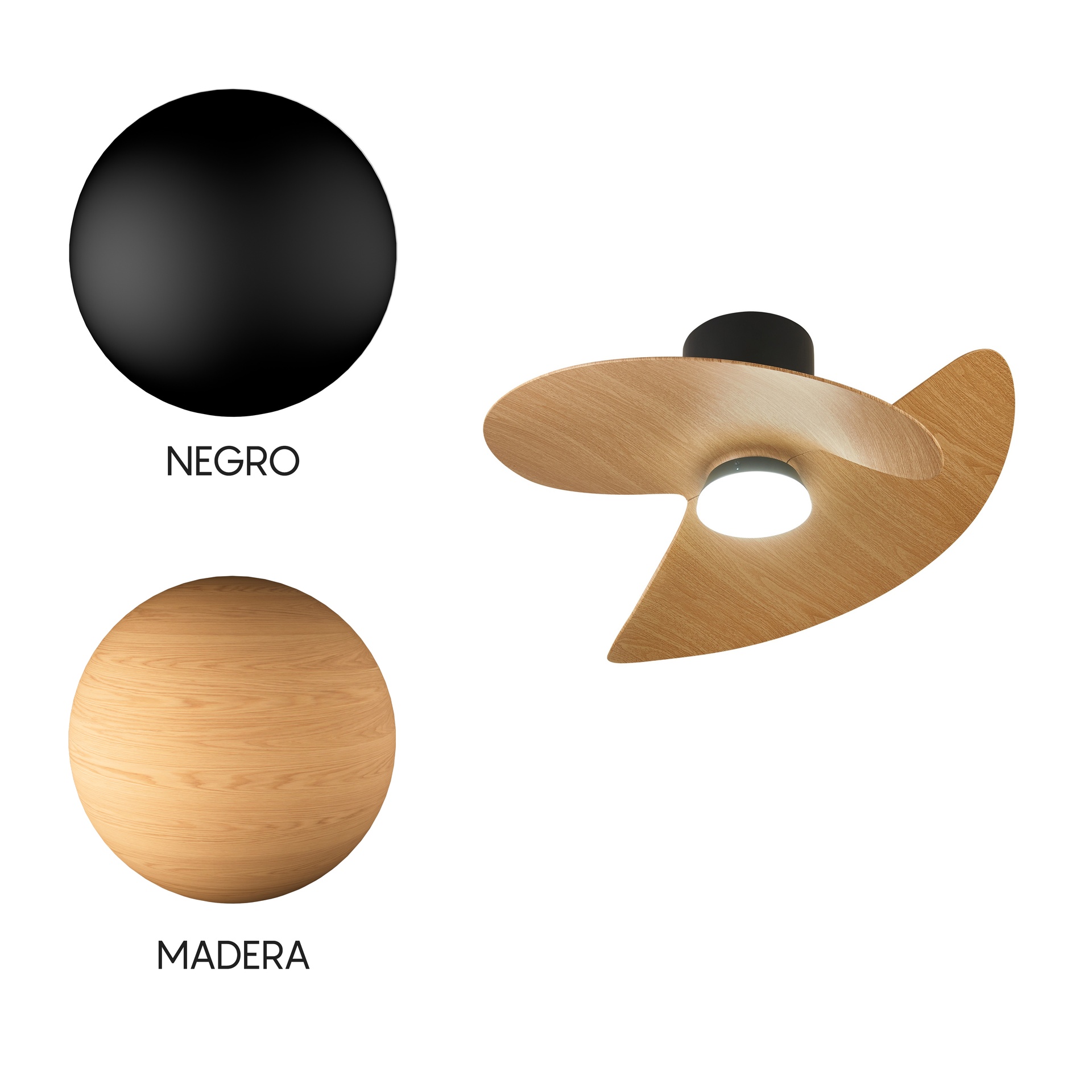 Ona · Ventilateur de plafond avec éclairage · Noir / Bois