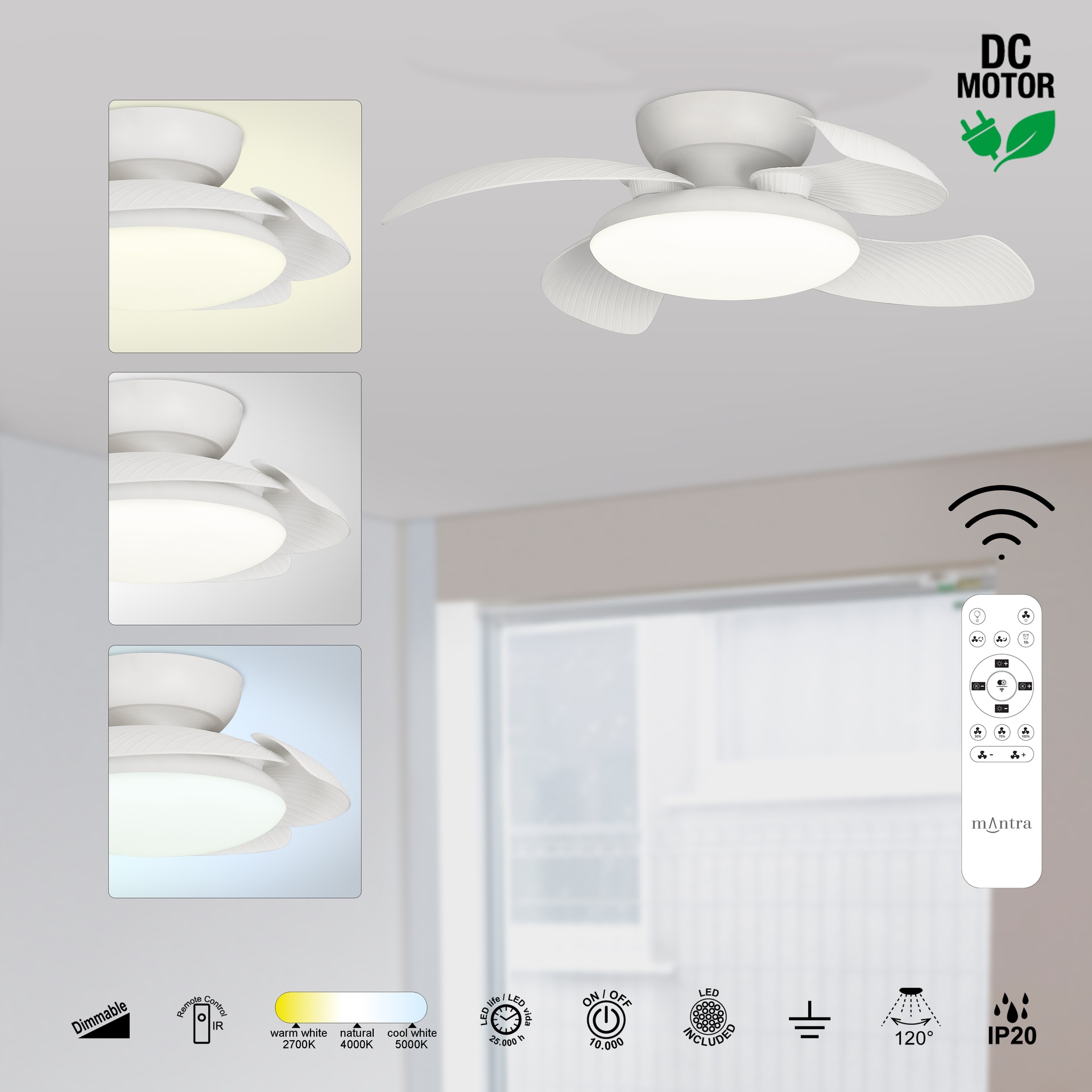 Aloha · Ventilador de aspas desplegables con luz · Blanco