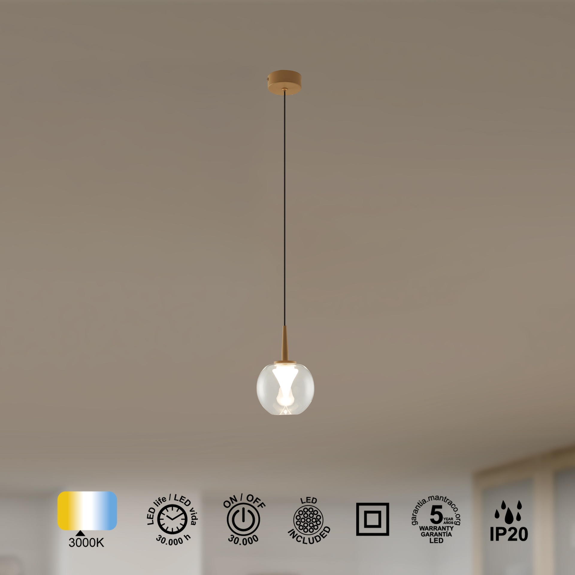 ANDROMEDA * PENDANT 1L - GOLD BASE PLATE - TRANSPARENT GLASS 8941