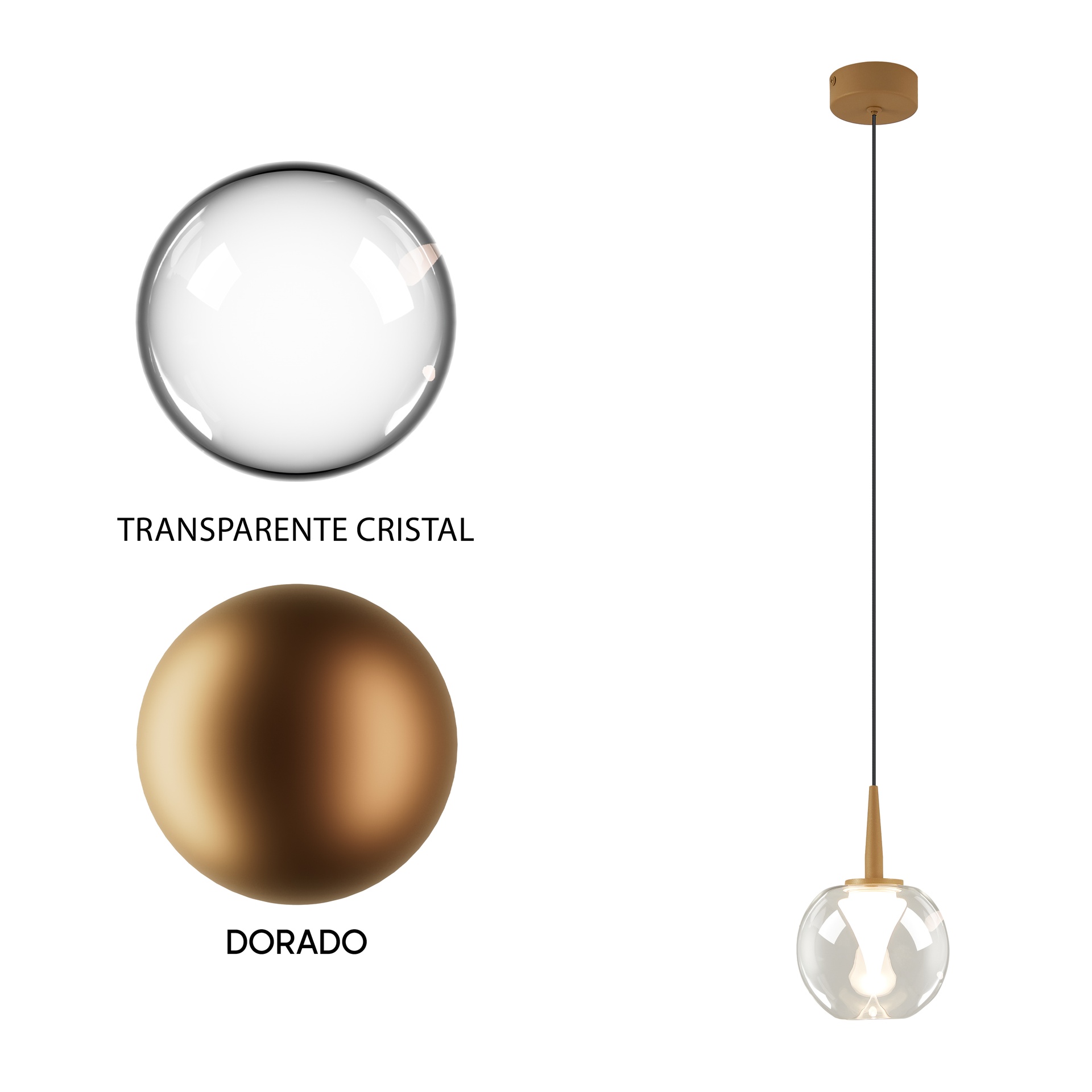 ANDROMEDA * PENDANT 1L - GOLD BASE PLATE - TRANSPARENT GLASS 8941