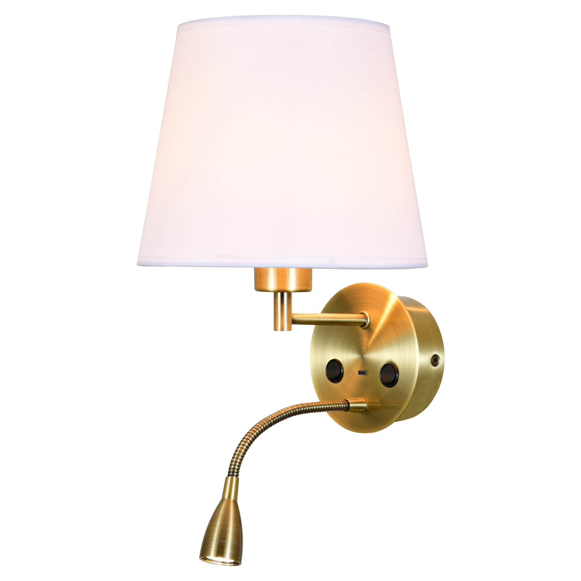 CAICOS * WALL LAMP ANTIQUE BRASS 1L E27+ LECTOR LED 3W 3000K + TYPE-C CHARGER