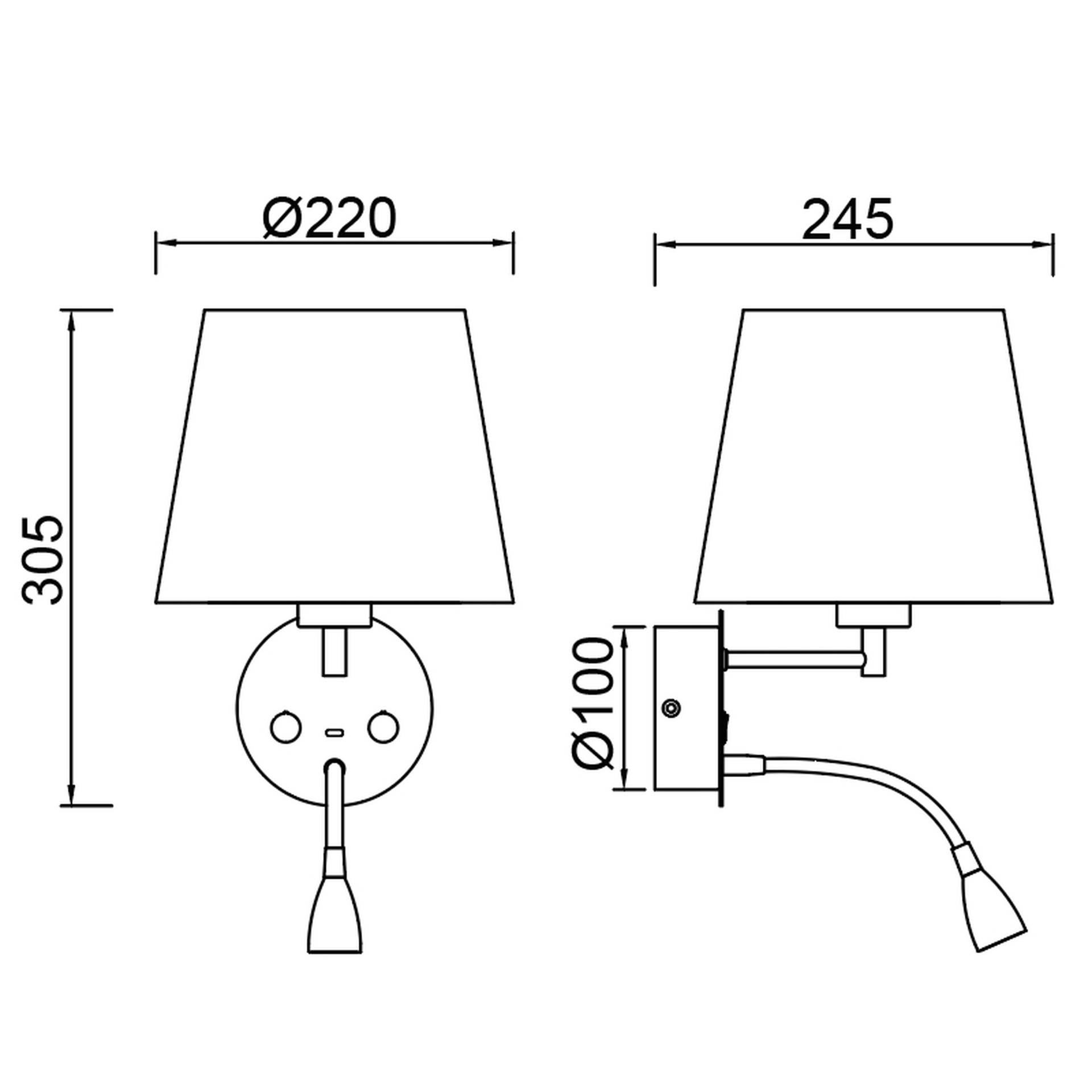 CAICOS * WALL LAMP ANTIQUE BRASS 1L E27+ LECTOR LED 3W 3000K + TYPE-C CHARGER