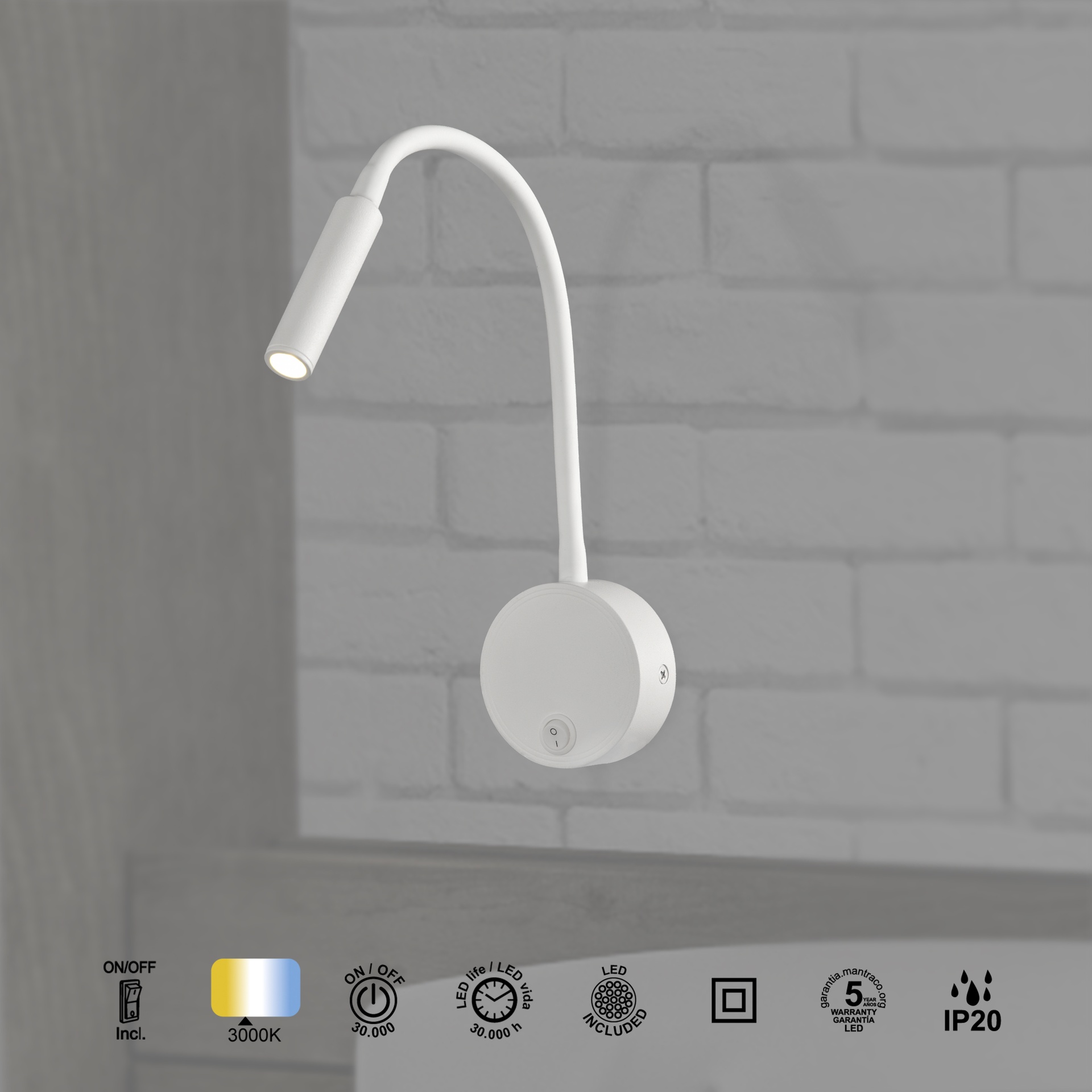 BOAVISTA * APPLIQUE LED BRACCIO LETTORE 1L - 3W BIANCO