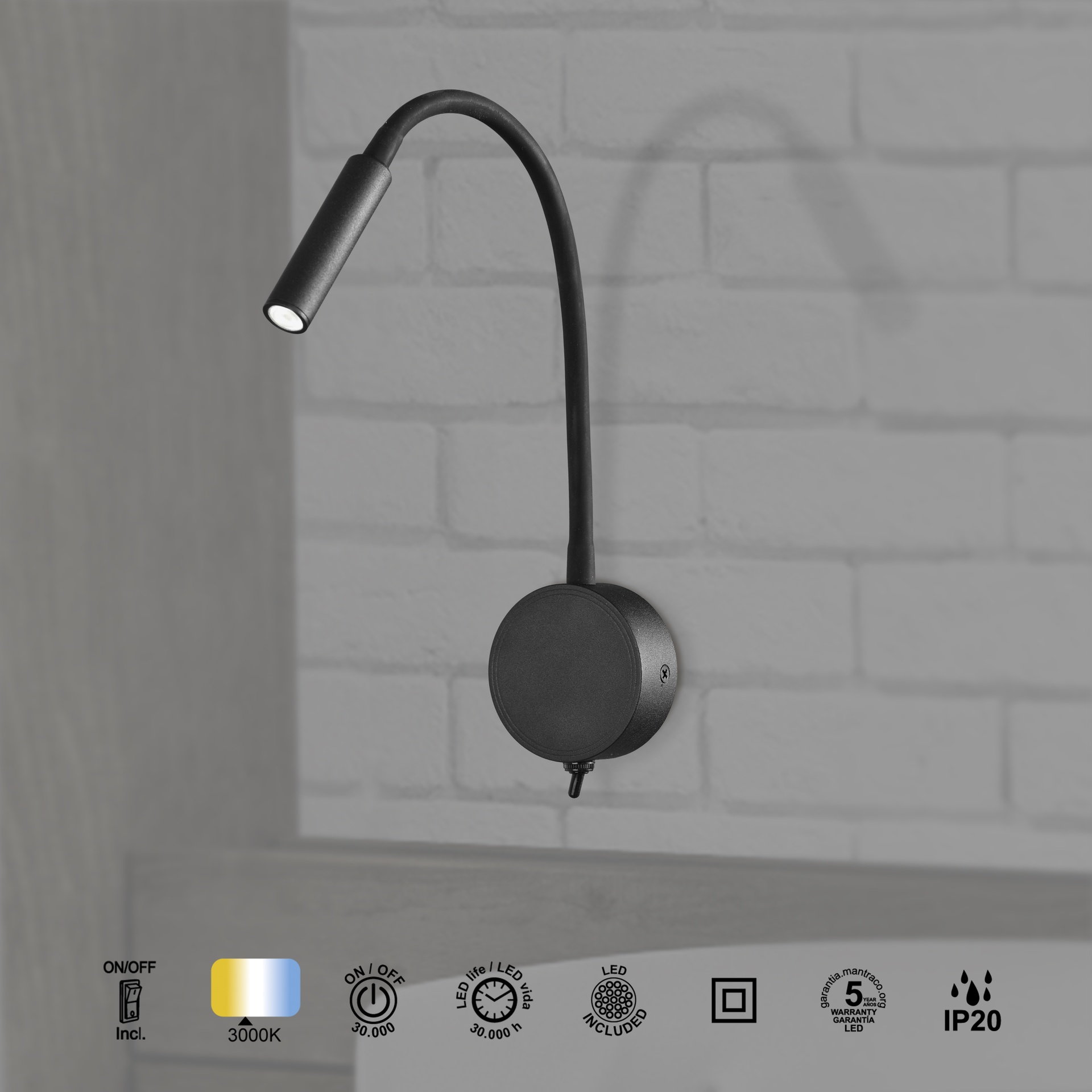 BOAVISTA * LED READING/WALL LAMP 1L - 3W BLACK
