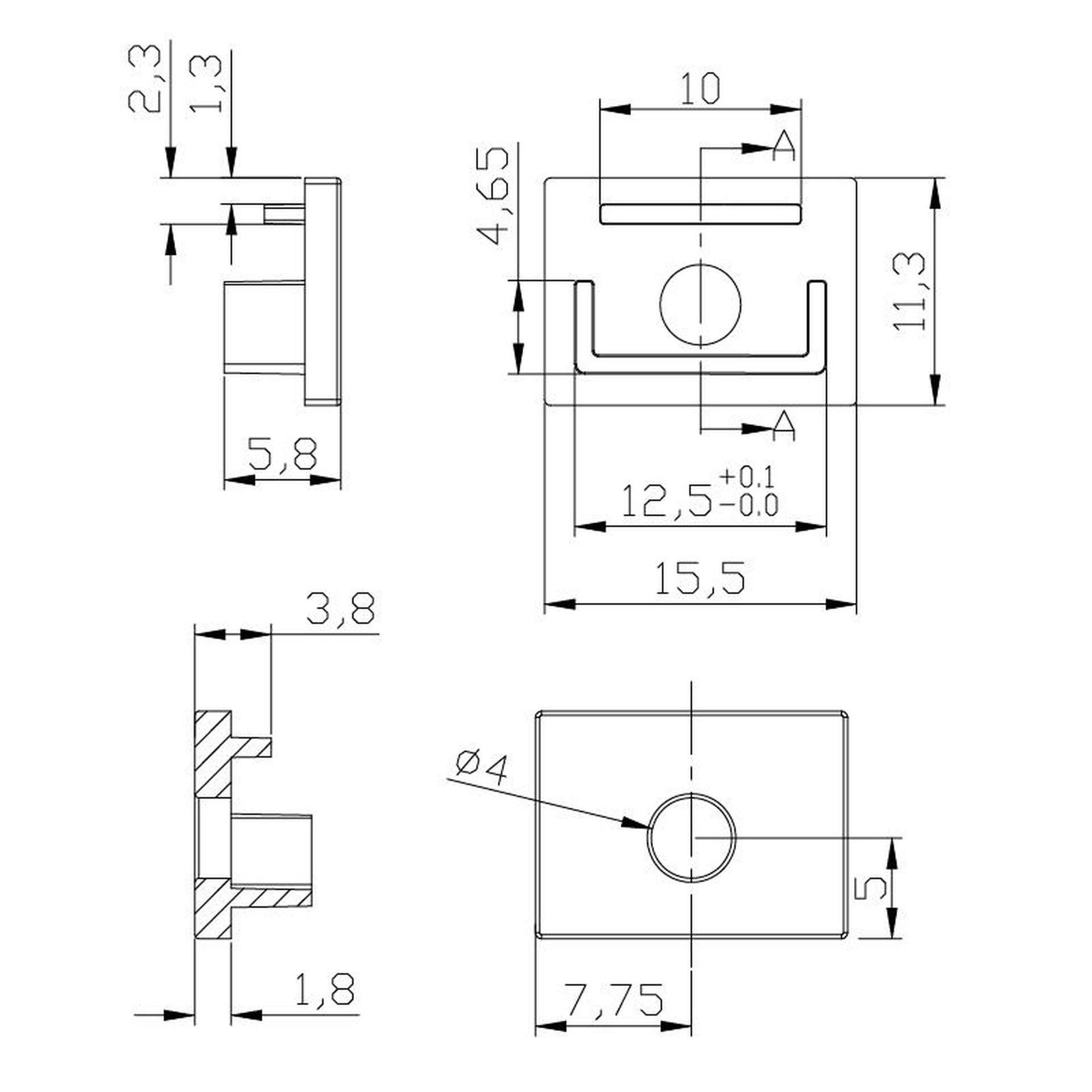 END CAP ALMINIUM PROFILE WITH HOLE  EMP. 2000*56*15mm