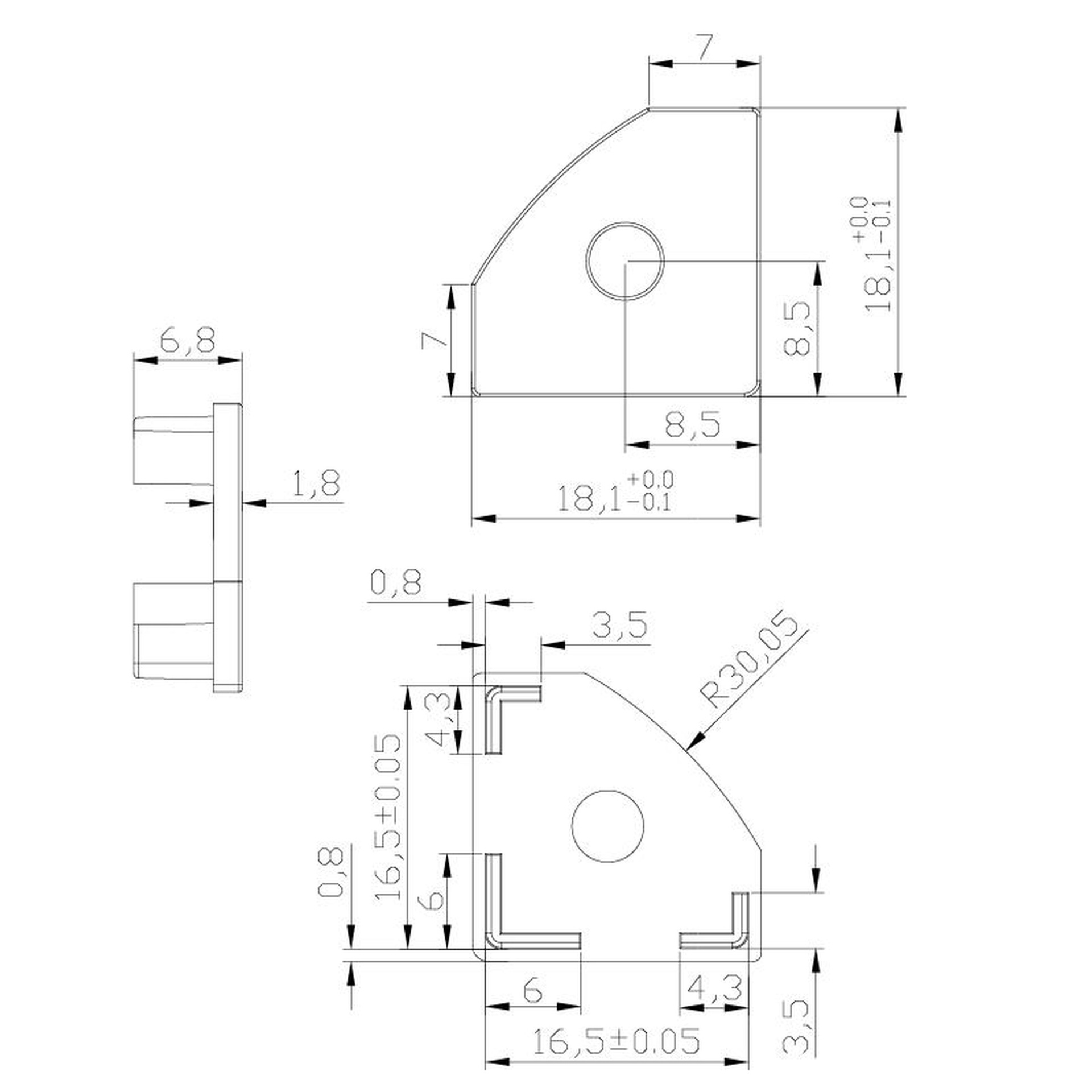 END CAP WITH HOLE  BLACK  PROFILE 2000*18*18mm