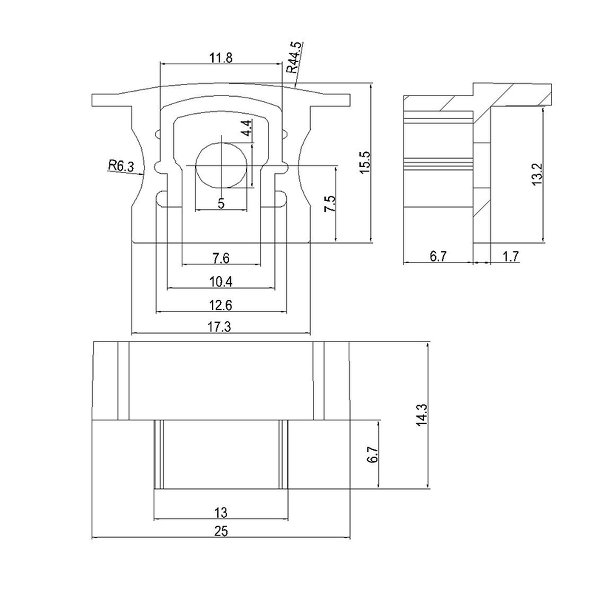END CAP ALMINIUM PROFILE WITH HOLE . WHITE 2000*17.3*15,3mm