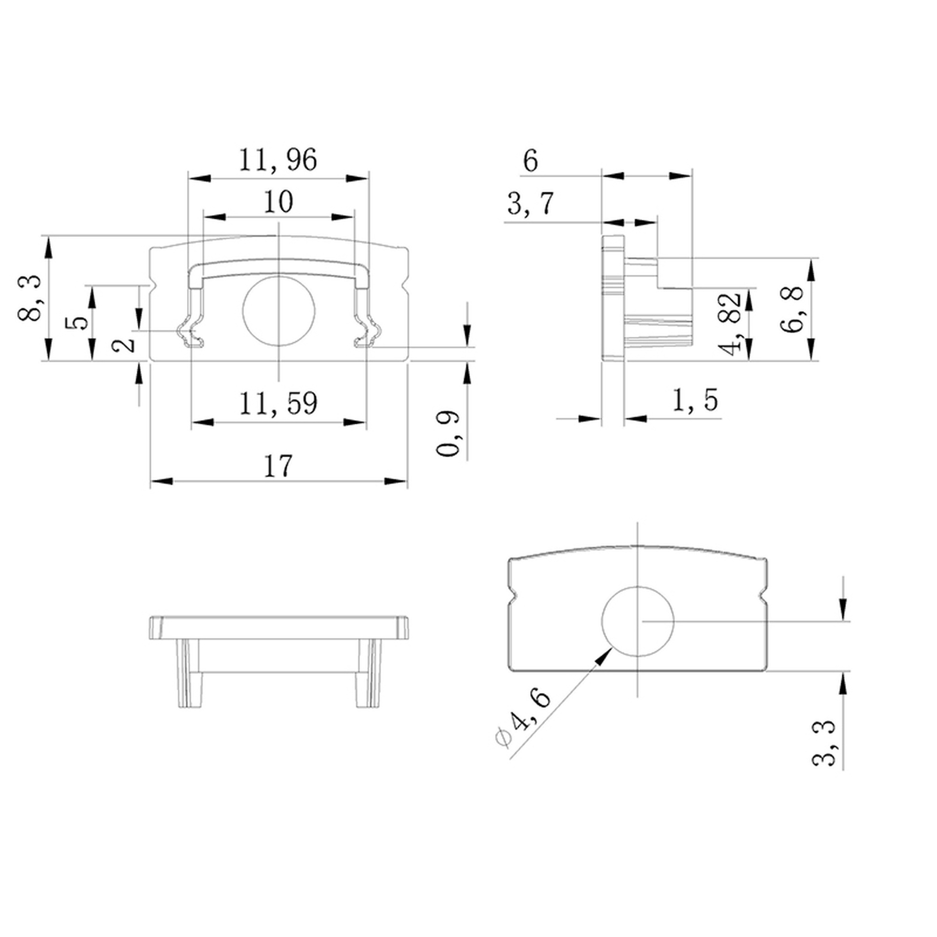 END CAP ALMINIUM PROFILE WITH HOLE . BLACK 2000*17.1*8.5mm