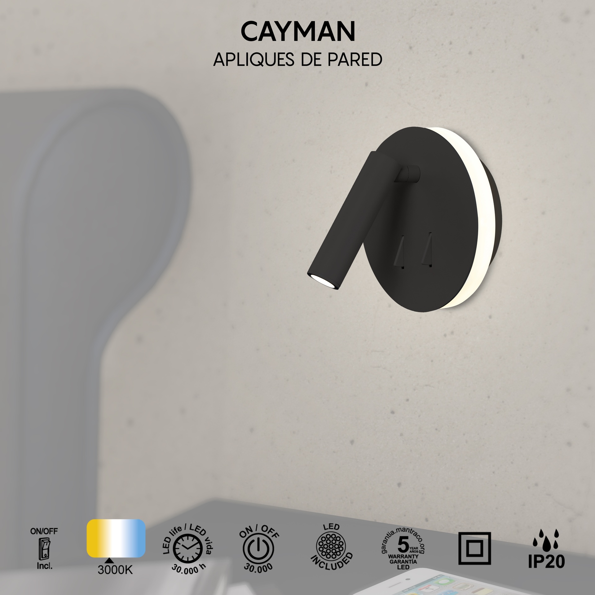 Cayman · Luminaires muraux · Noir mat