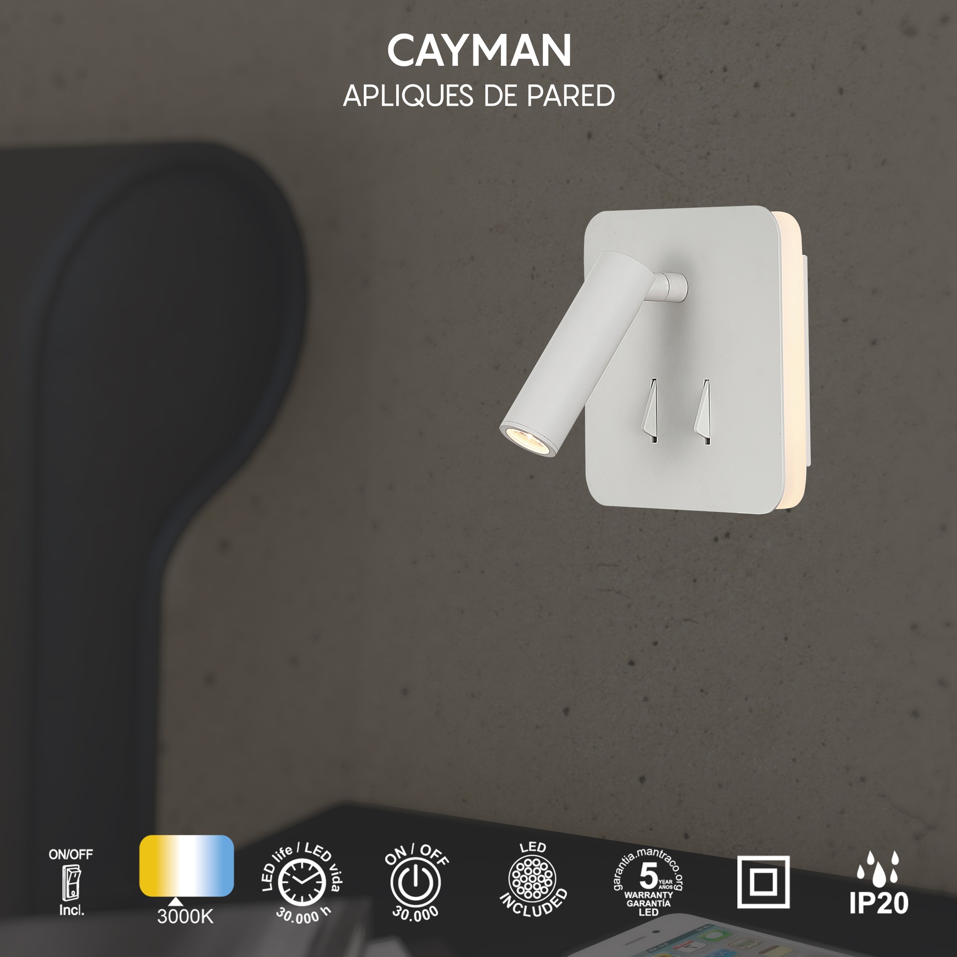 Cayman · Luminarias de pared · Blanco Mate