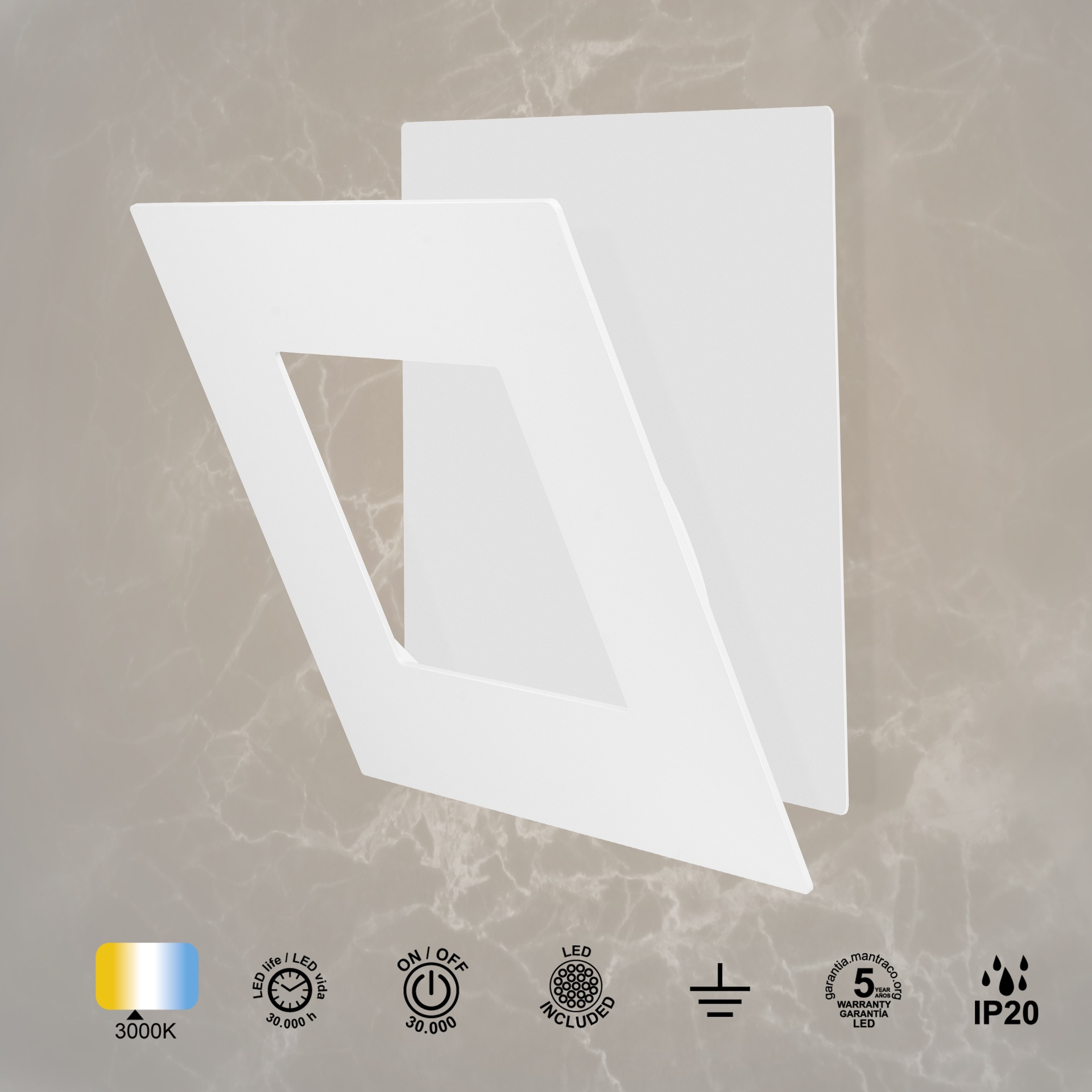 DALIA * APPLIQUE QUADRATO 12W - BIANCO + BIANCO
