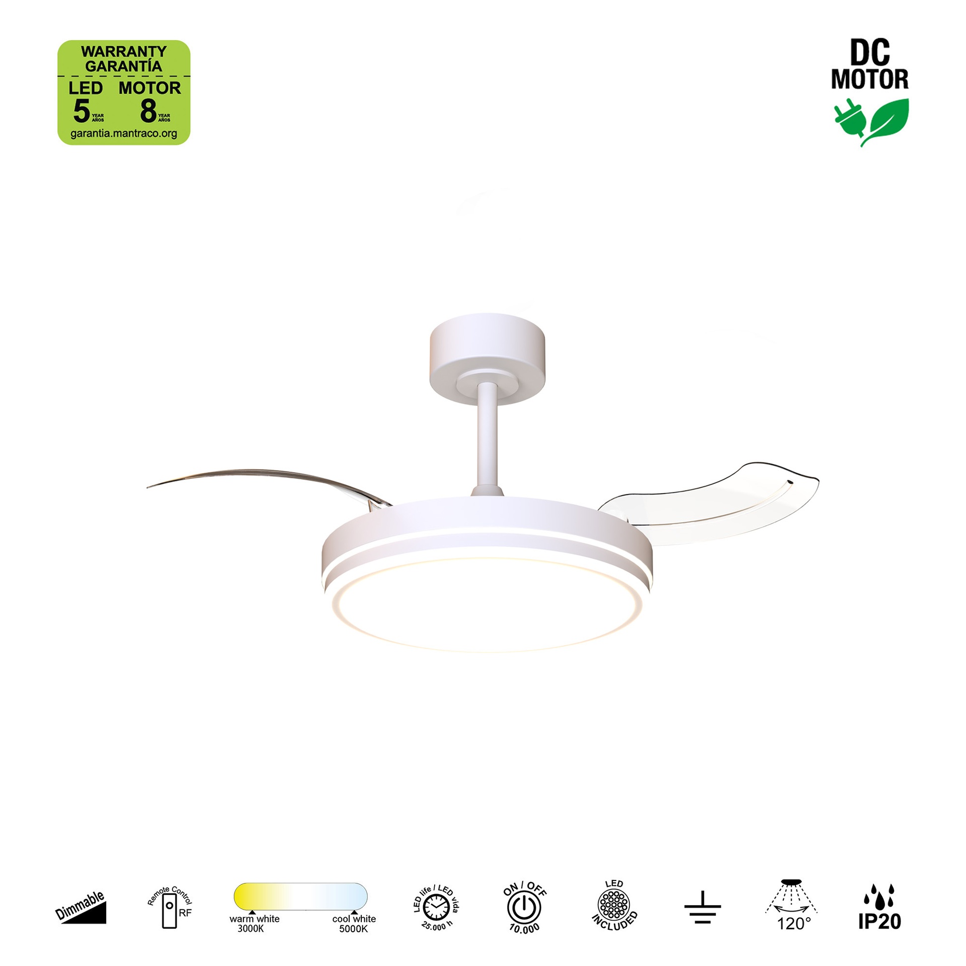 LUNA  S * FAN SMALL LED - WHITE