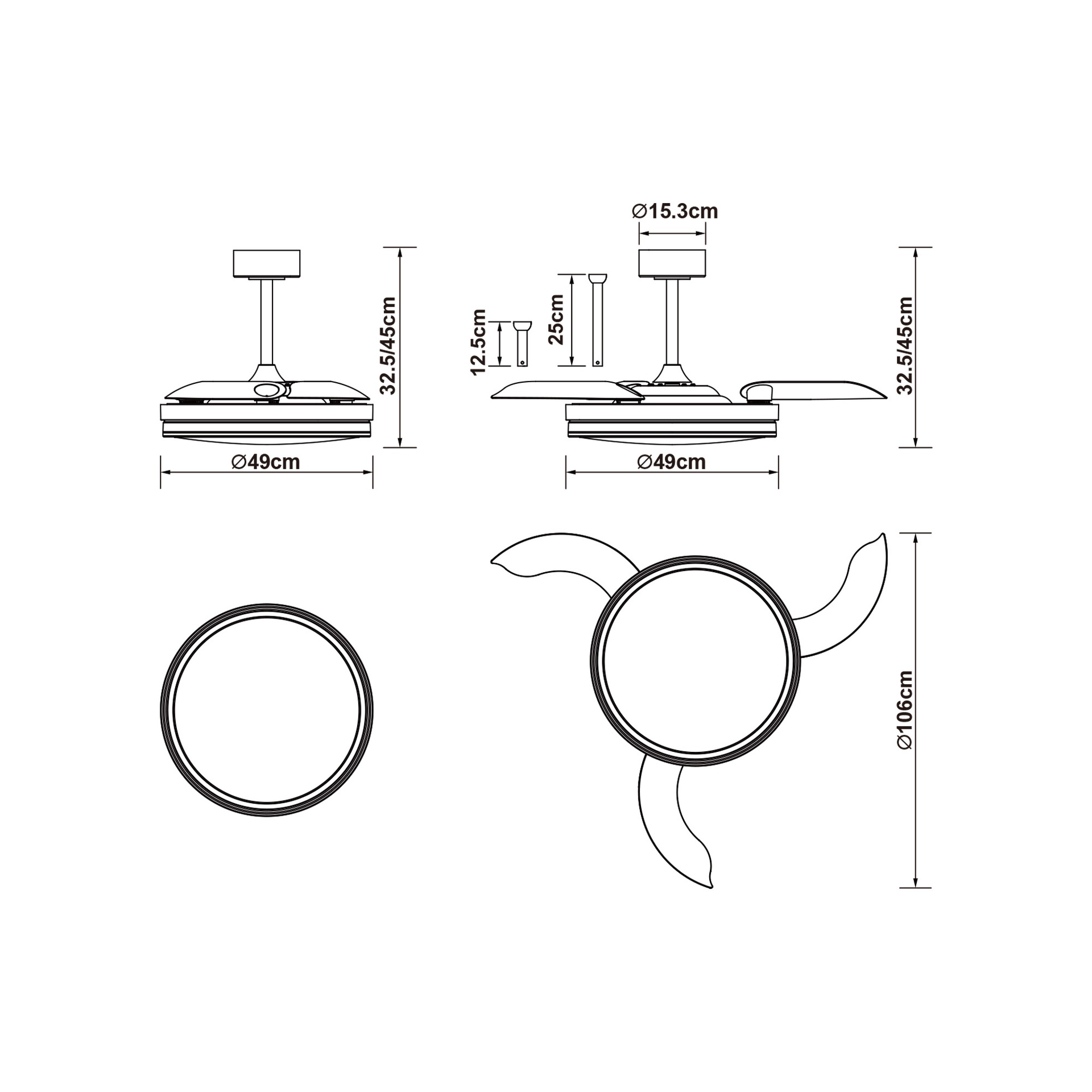 Luna M · Ventilador de aspas desplegables con luz · Blanco