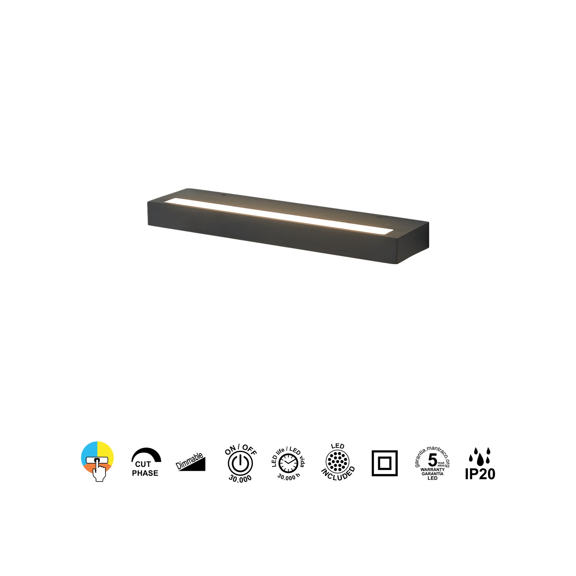 CONIL * WALL LIGHT LED 30W CCT DIM BLACK