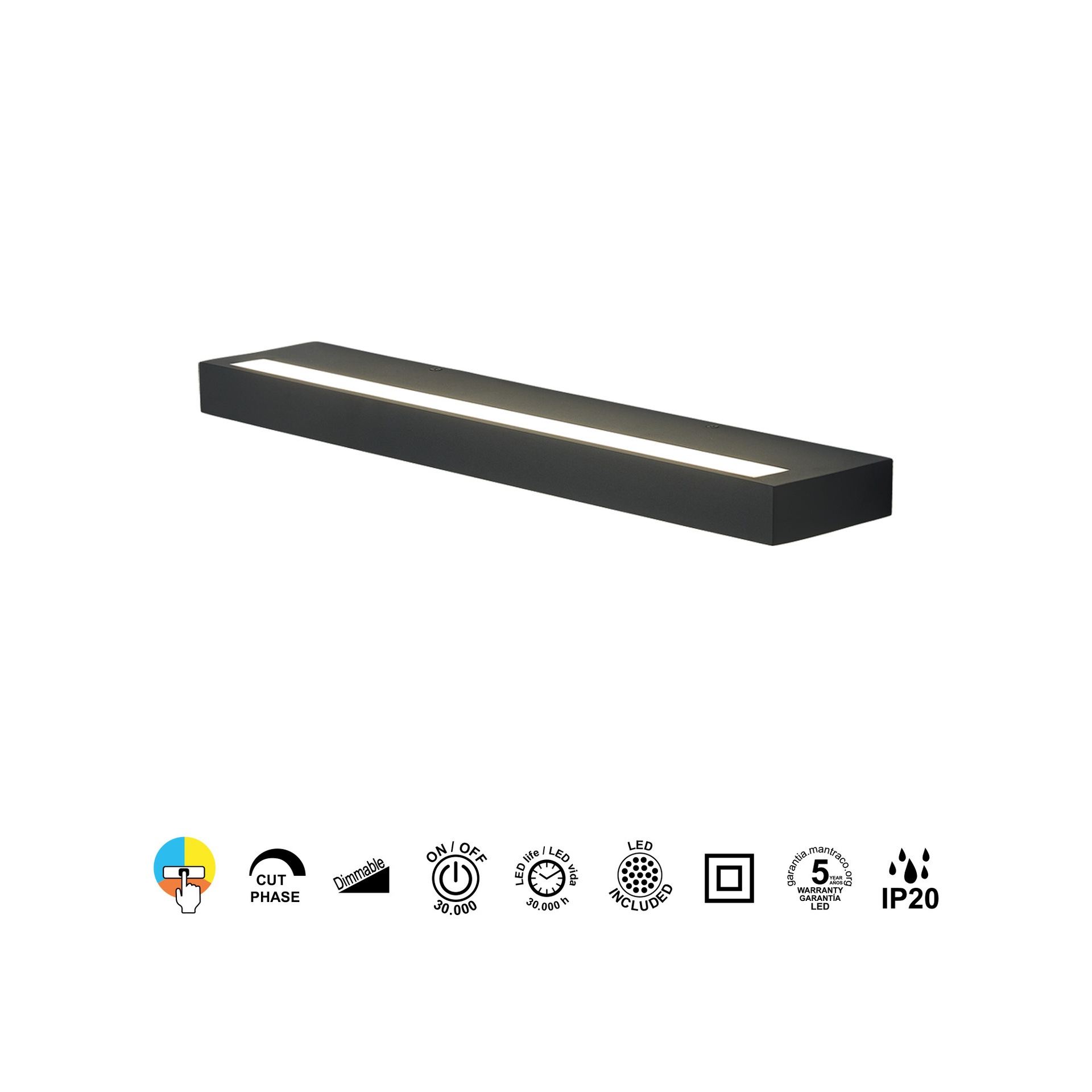 CONIL * WALL LIGHT LED 40W CCT DIM BLACK