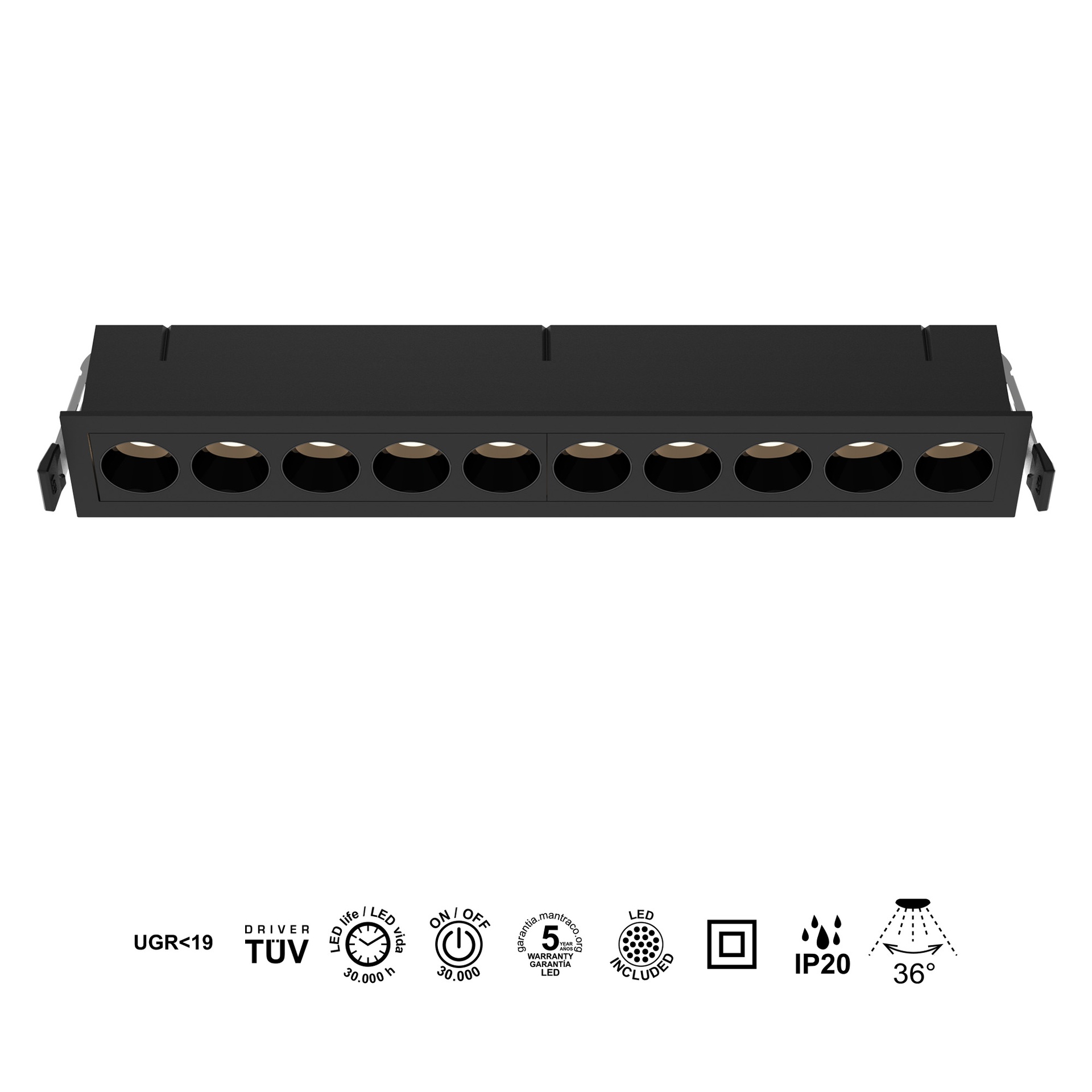 BLAU * RECCESSED SPOT 10L 24W  3000K BLACK