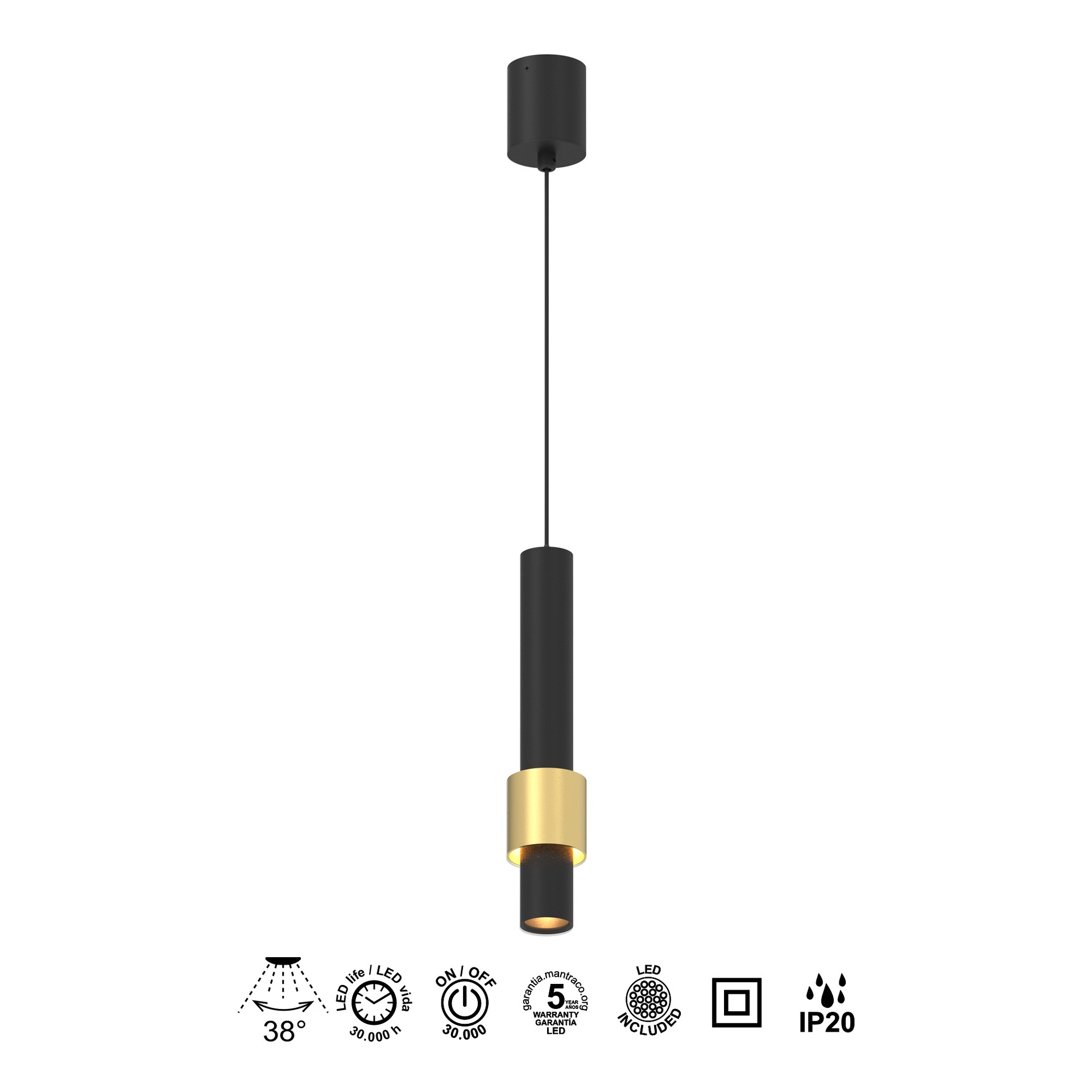 CLIFTON * SOSPESO LED 7W 3000K NERO / ORO