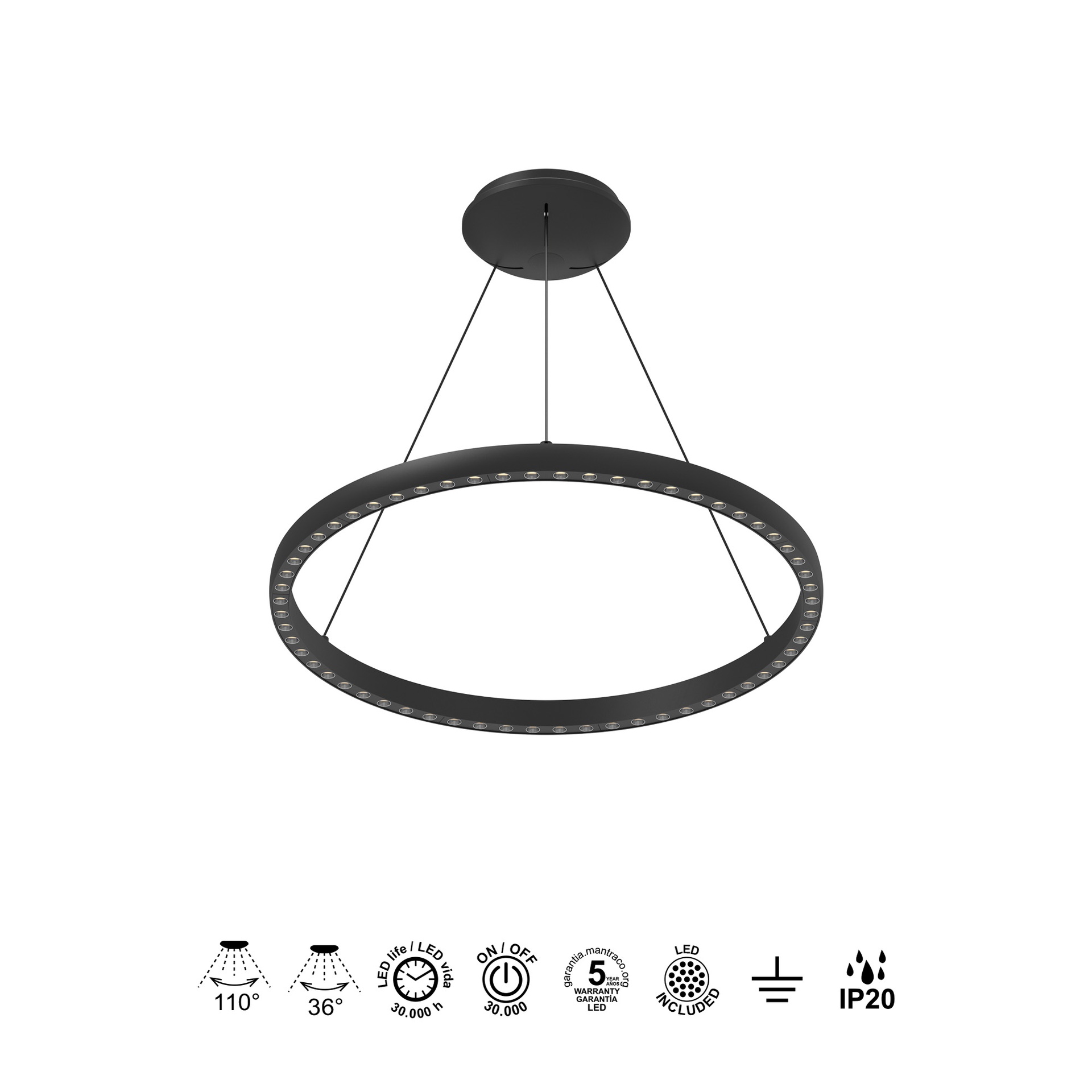 RIUMAR * LED PENDANT 40+15W D.62CM 3000K BLACK