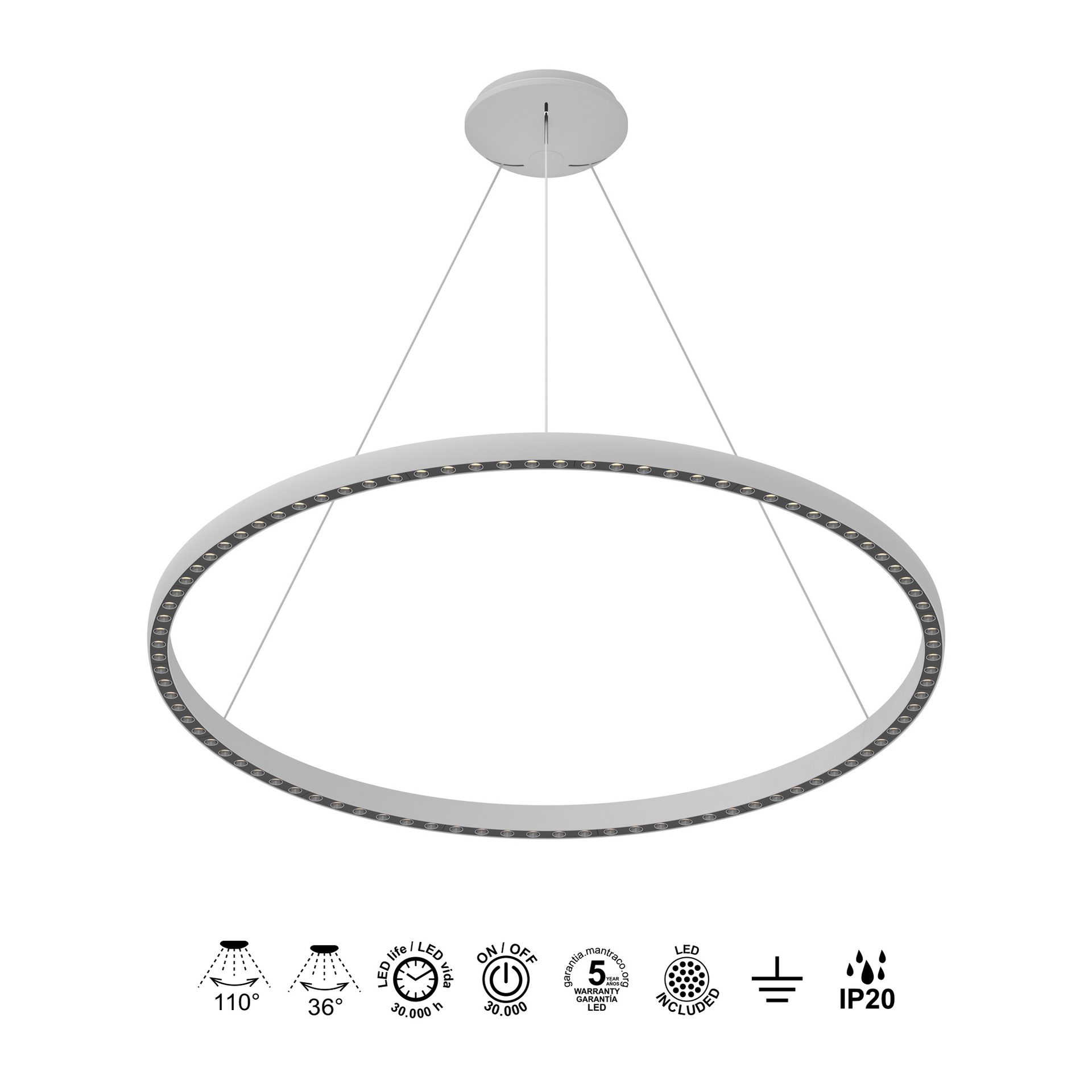 RIUMAR * LED PENDANT 60+20W D.92CM 3000K WHITE
