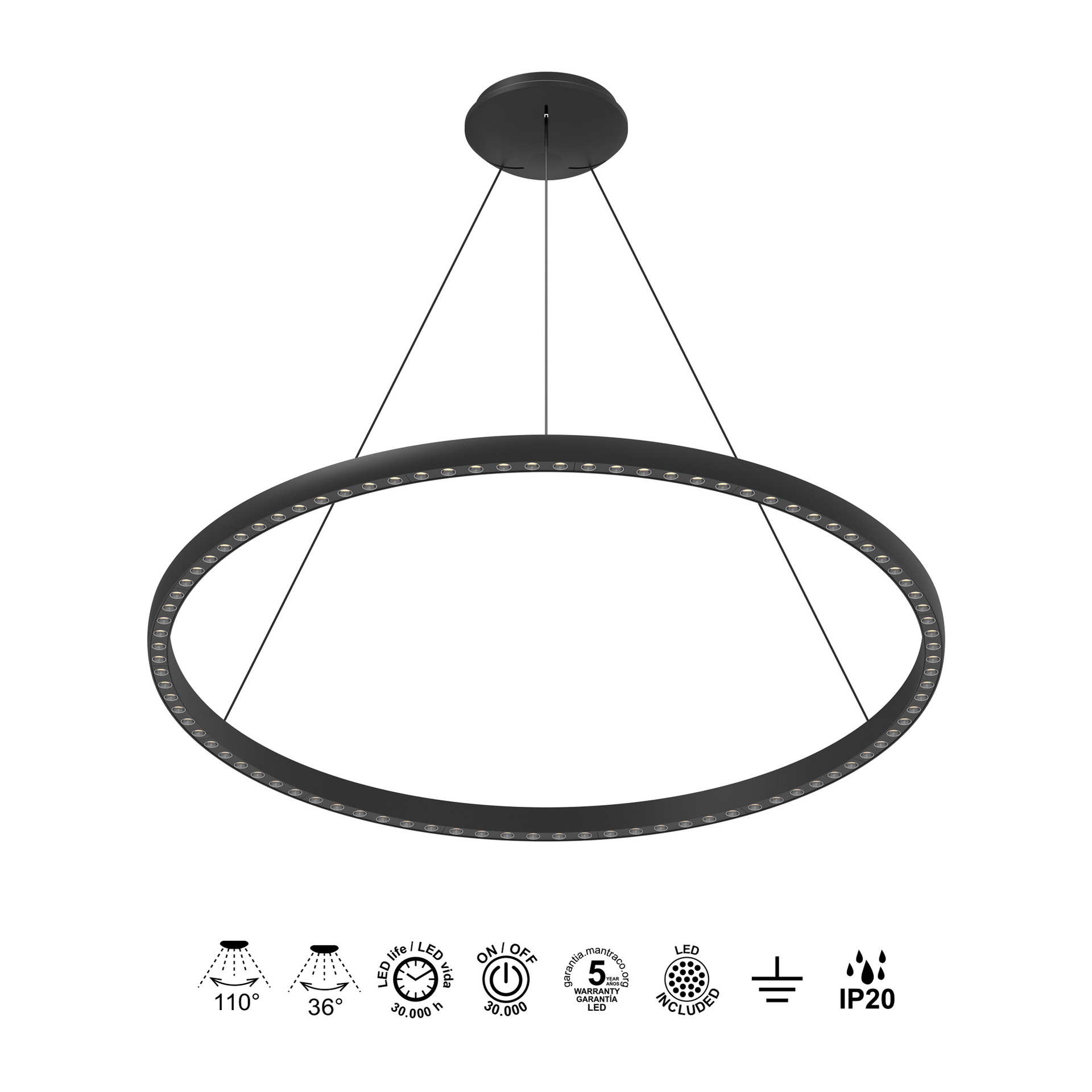 RIUMAR * LED PENDANT 60+20W D.92CM 3000K BLACK