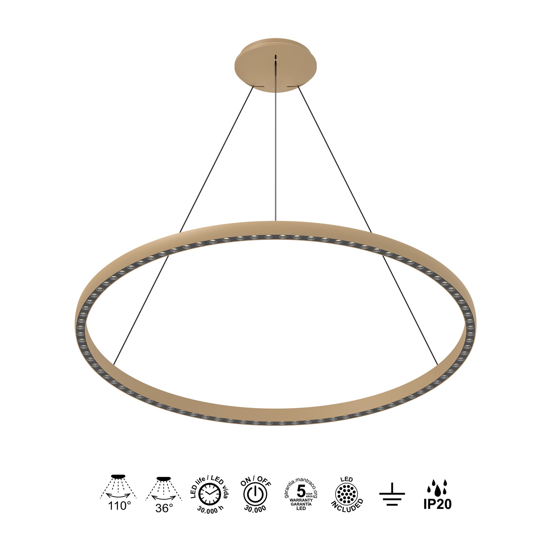 RIUMAR * LED PENDANT 60+20W D.92CM 3000K Sand