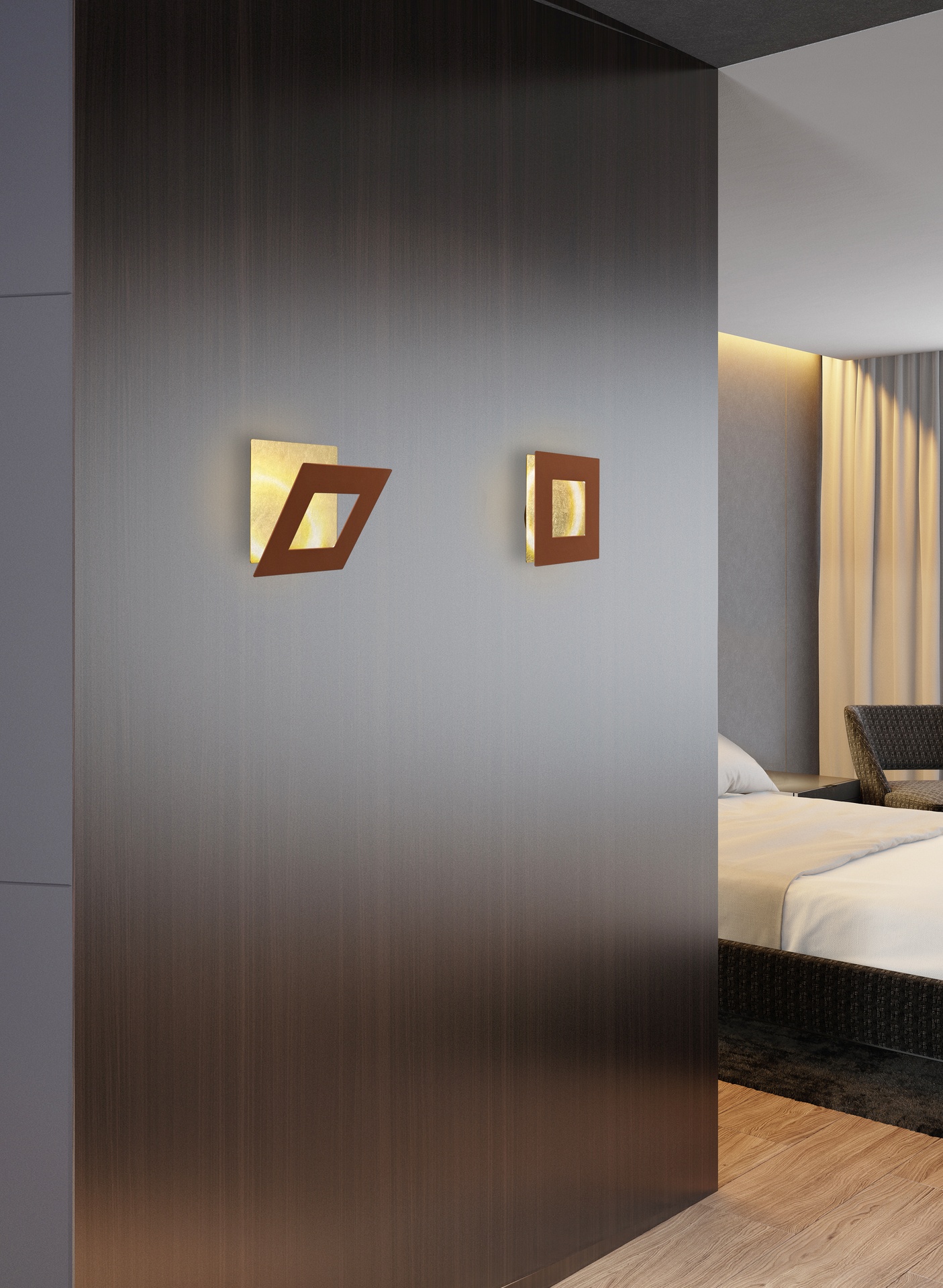 DALIA * SQUARE WALL LAMP 18W - GOLD + CORTEN