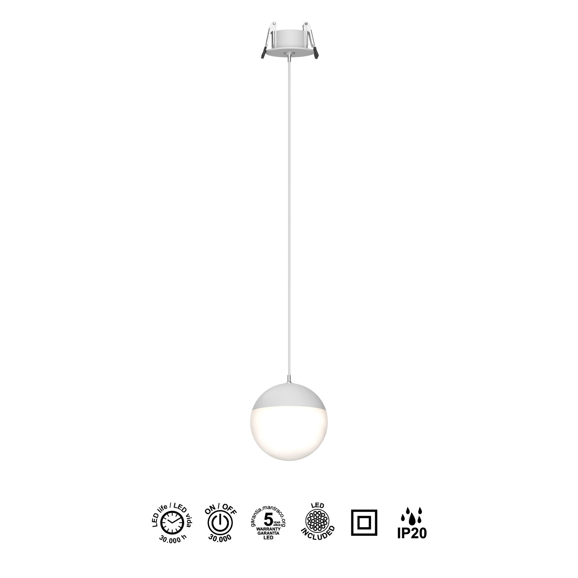 KILDA * SOSPESO LED 10W 3000K INCASSATO BIANCO