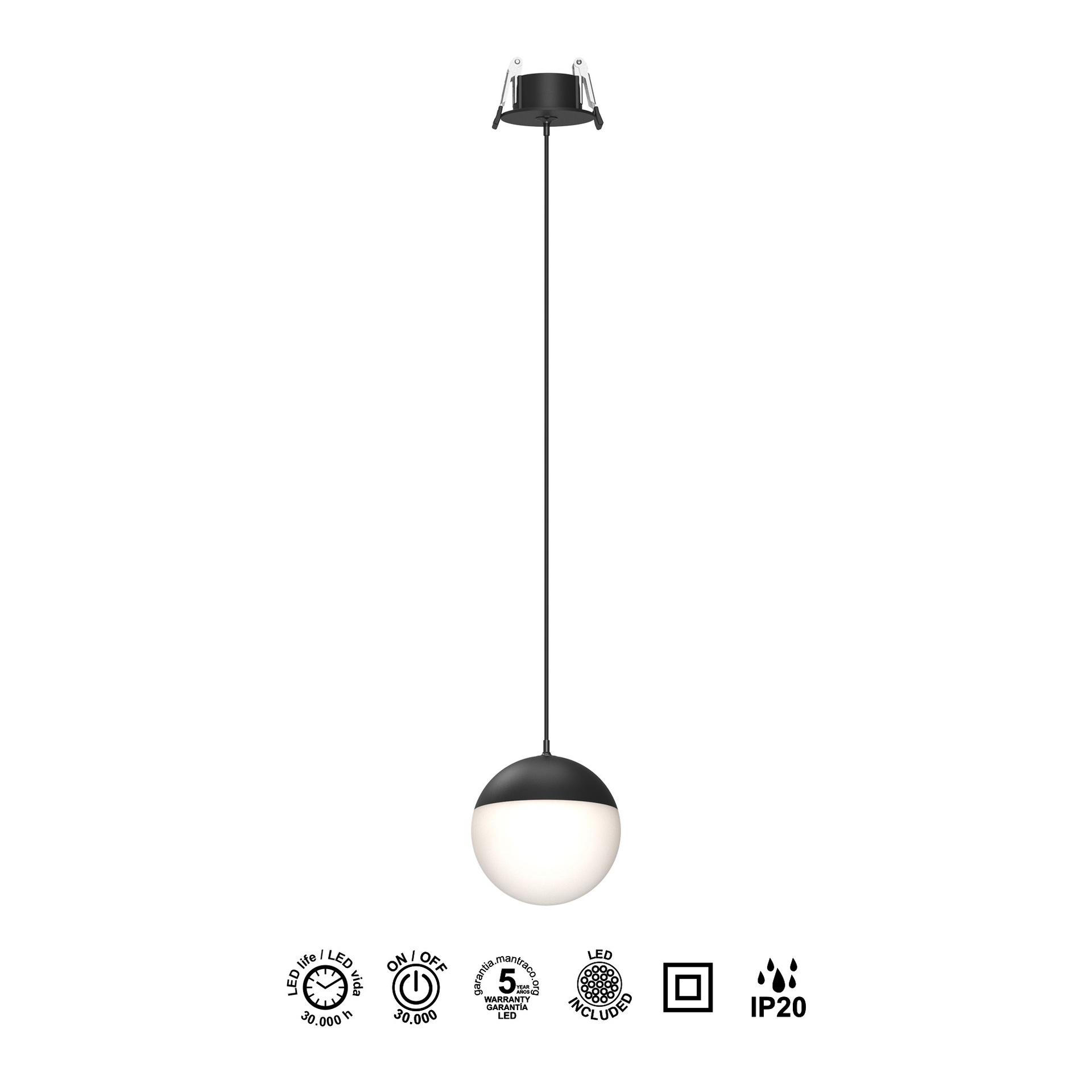 KILDA * SOSPESO LED 10W 3000K INCASSATO NERO