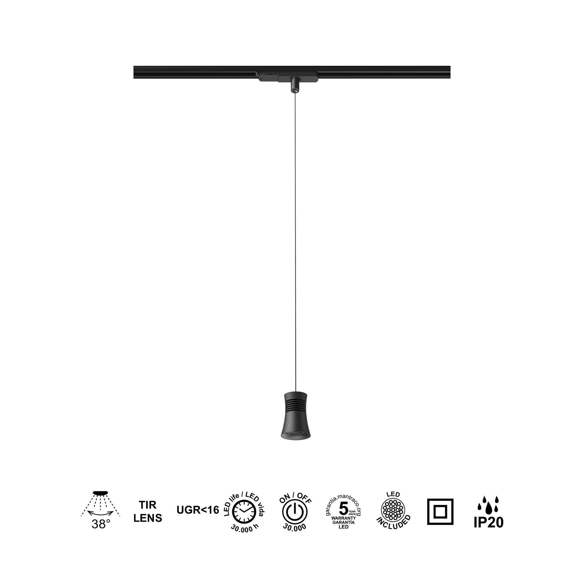 ***OFER/DES*** PAGODA * LED PENDANT CARRIL TRIFASICO 12.5W 4000K BLACK