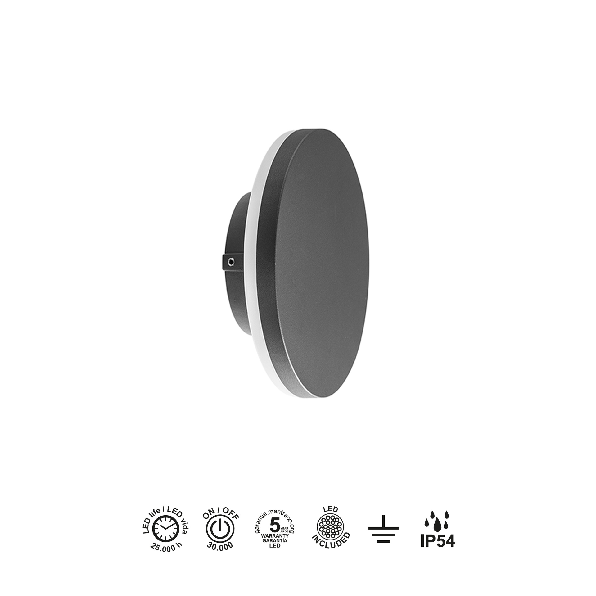 ***OFER/DES*** BORA * LED EXTERIOR ROUND WALL LAMP 9,6W 3000K DARK GREY