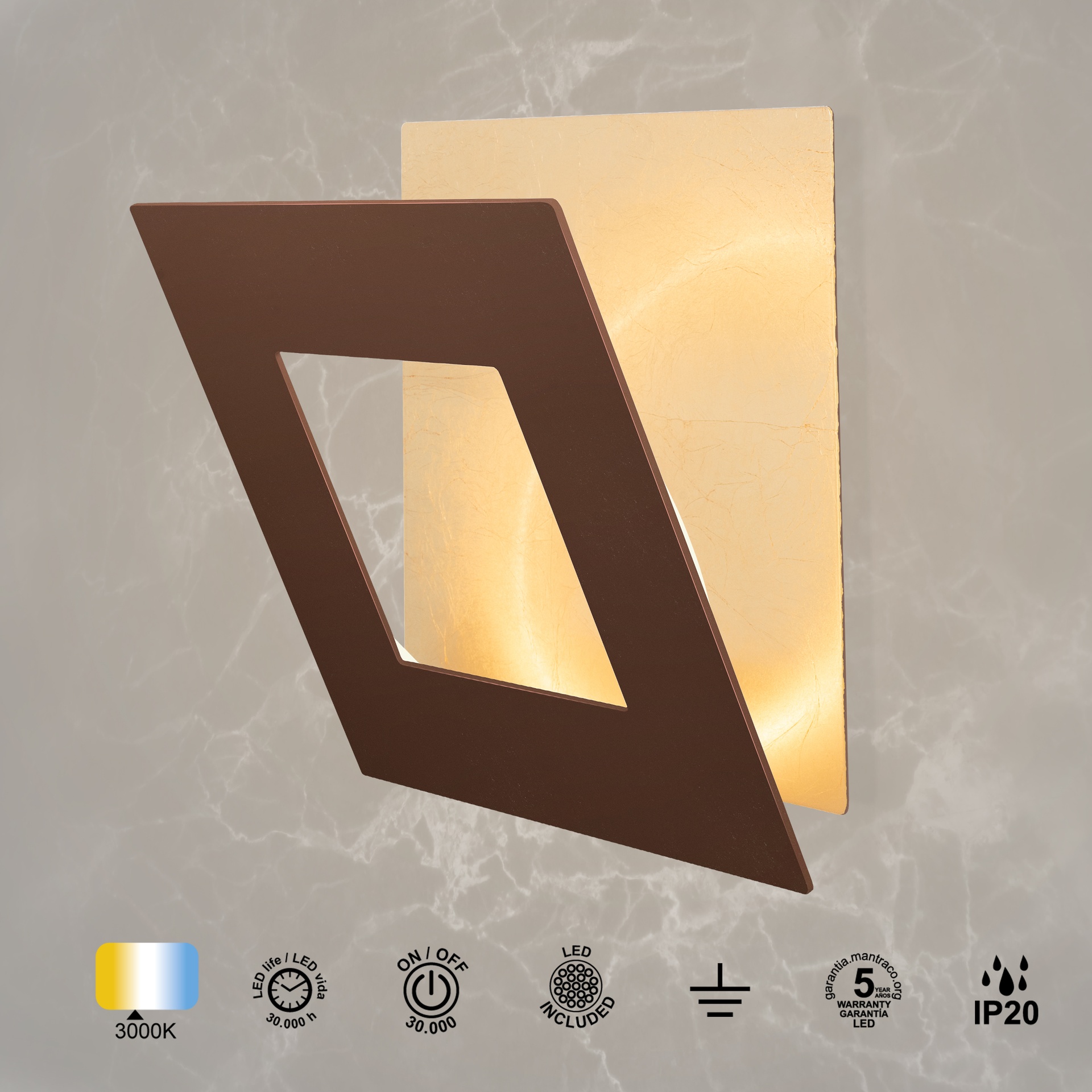 DALIA * APPLIQUE QUADRATO 40W - ORO + CORTEN