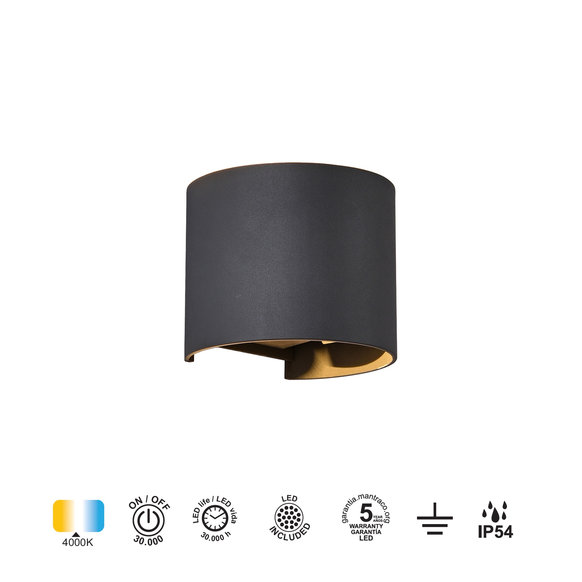 DAVOS * APPLIQUE ESTERNO RED. LED* 2*6W 4000K  GRIGIO SCURO
