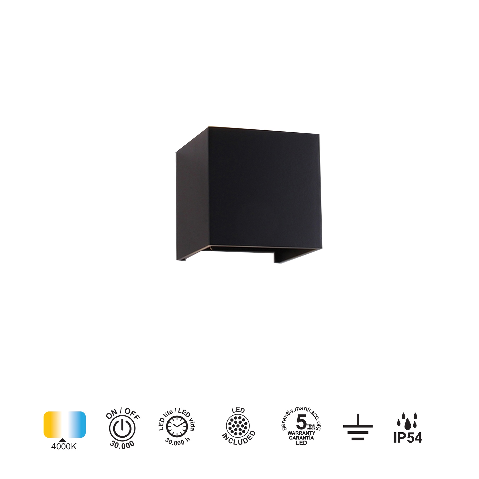 DAVOS * LED EXTERIOR WALL LAMP * 2*6W 4000K SANDY BLACK