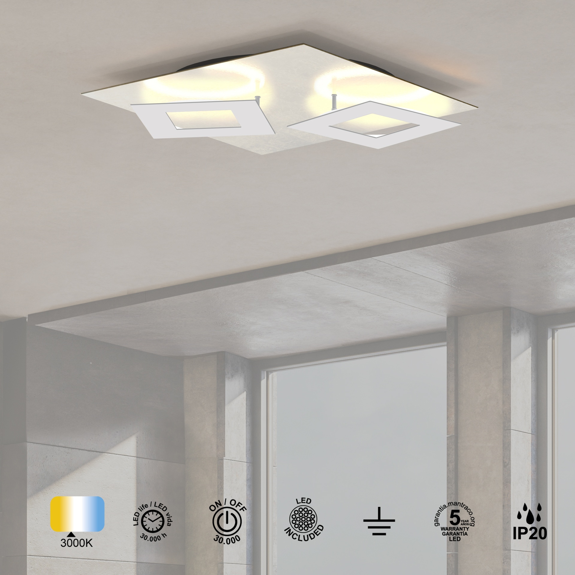 DALIA * SQUARE CEILING 24W+24W - WHITE + WHITE