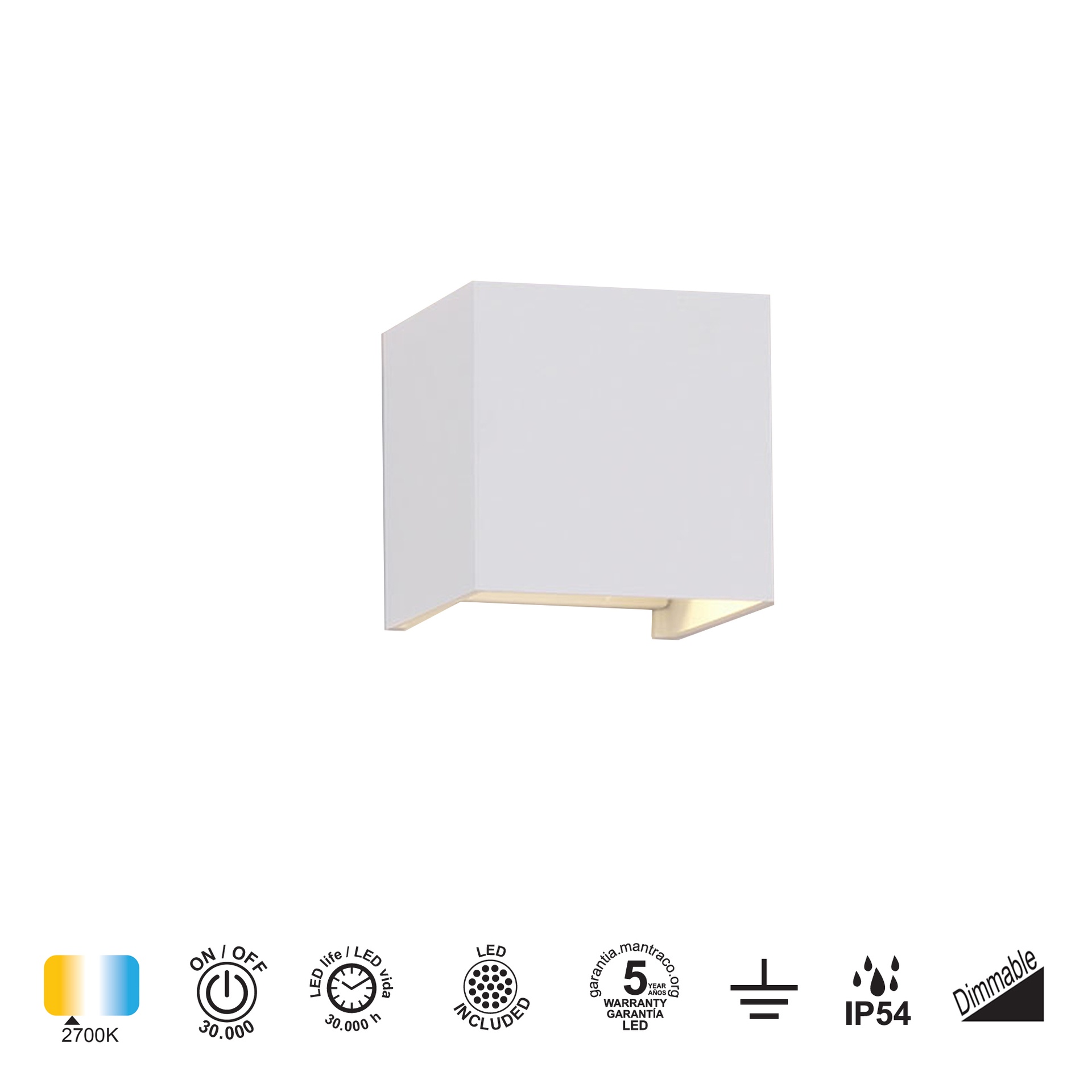 DAVOS * LED EXTERIOR WALL LAMP * 2*6W 2700K DIMMABLE WHITE