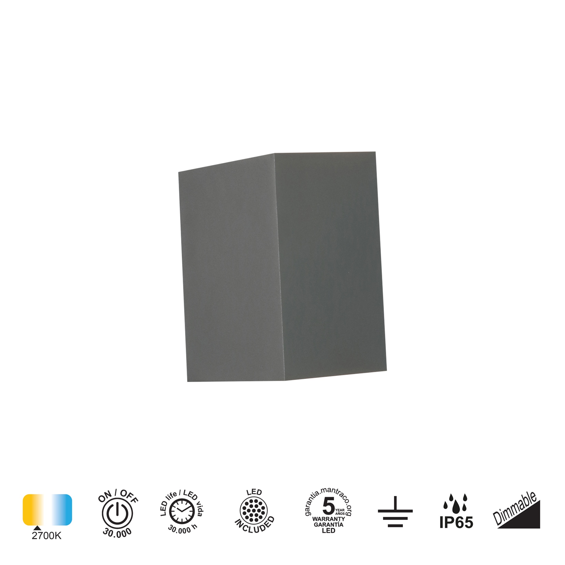 DAVOS * APPLIQUE ESTERNO LED* 2*10W 2700K DIMMERABILE GRIGIO SCURO