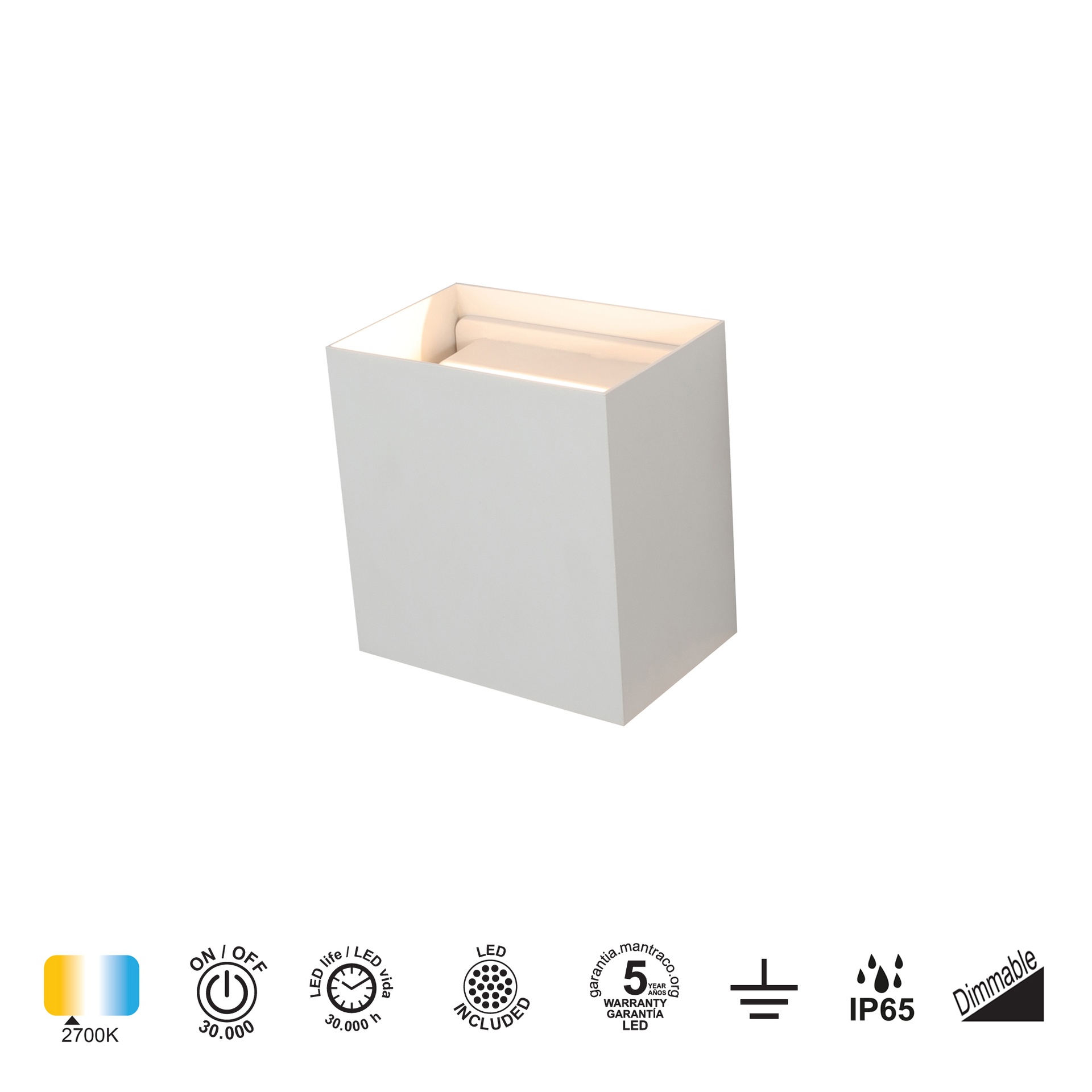 DAVOS * APPLIQUE ESTERNO LED* 2*10W 2700K DIMMERABILE BIANCO
