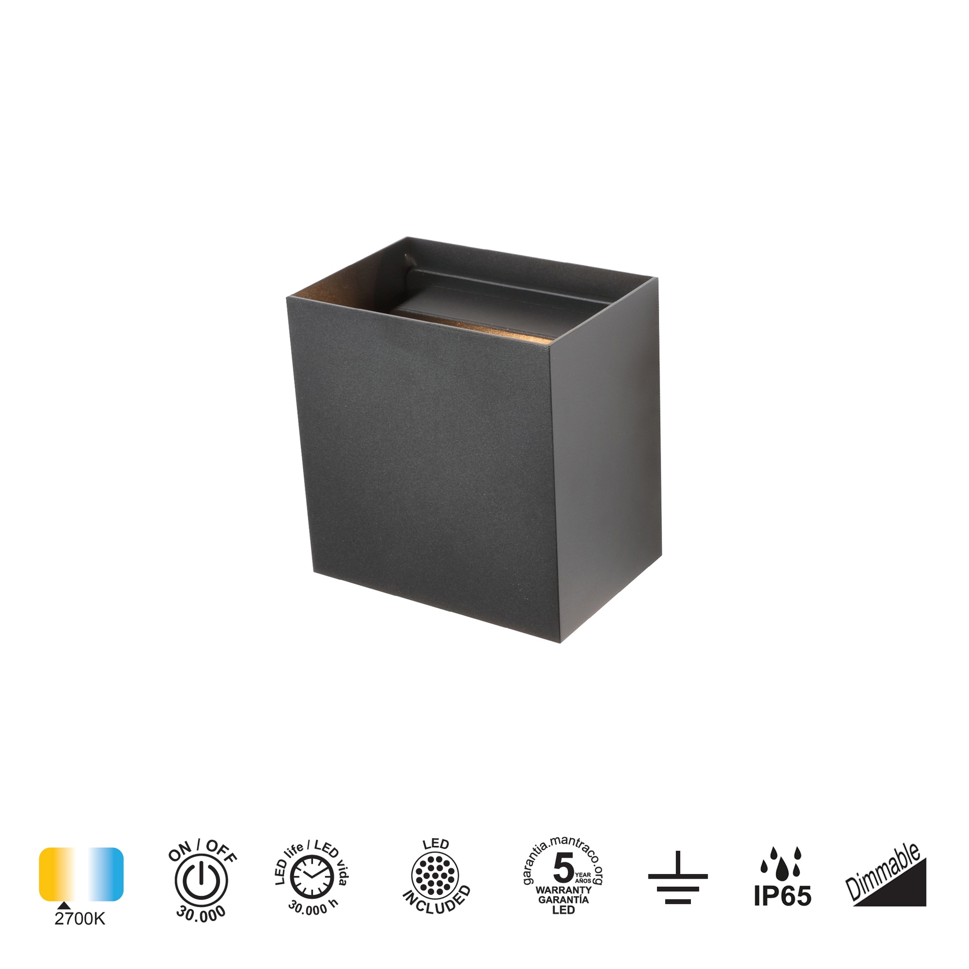 DAVOS * LED EXTERIOR WALL LAMP * 2*10W 2700K DIMMABLE BLACK