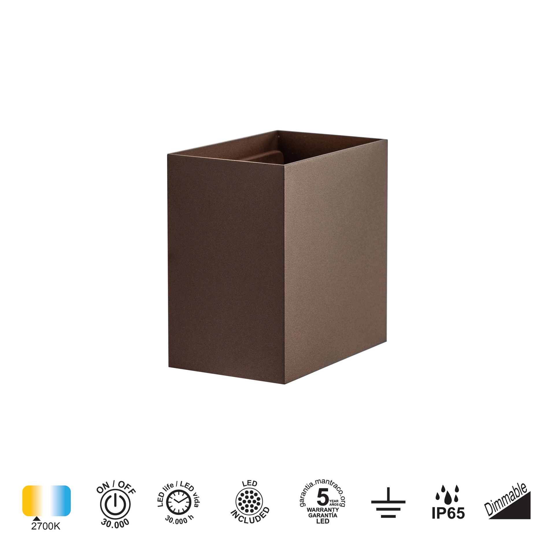 DAVOS * APPLIQUE D'EXTÉRIEUR LED * 2*10W 2700K DIMMABLE CORTEN