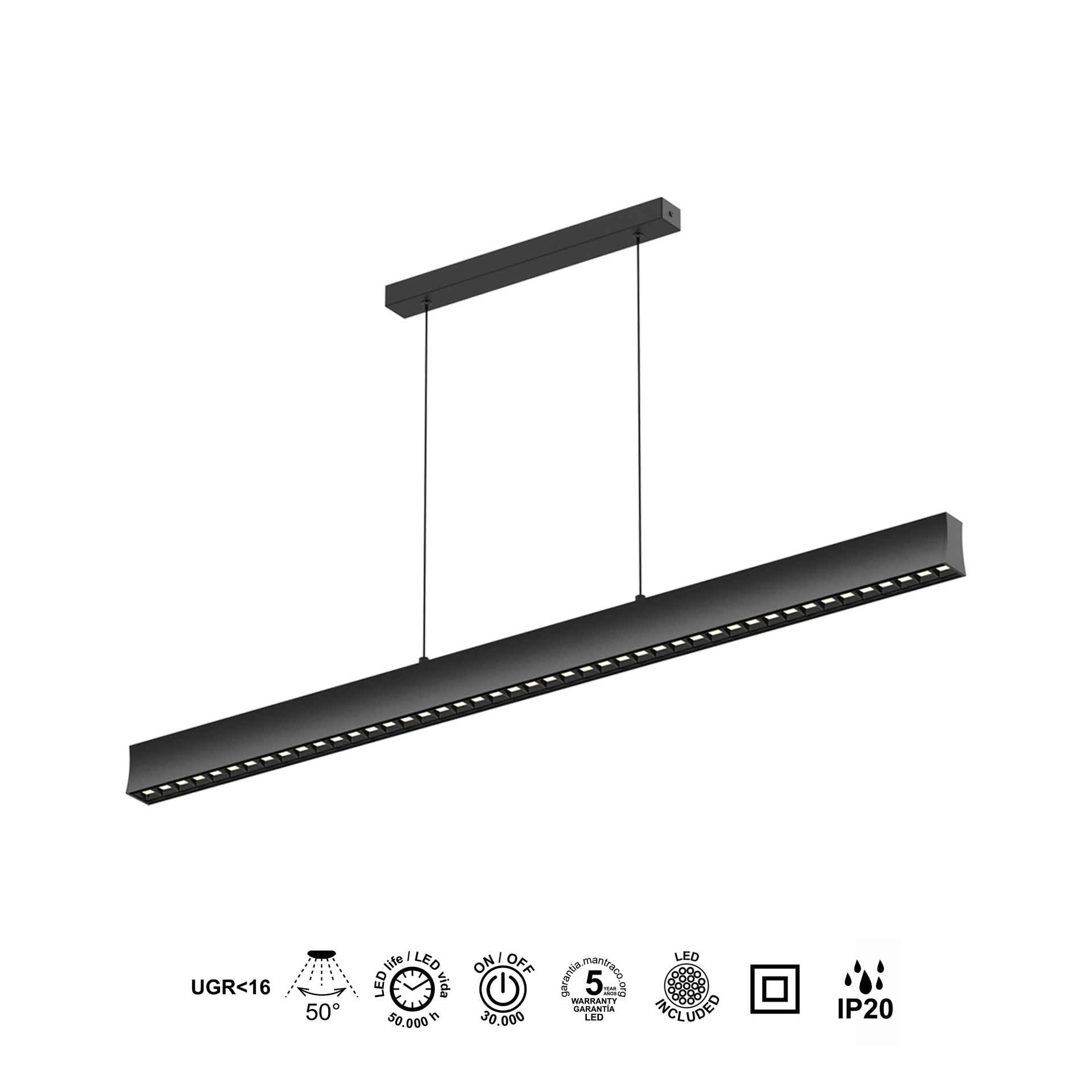 HANOK * LED LINEL PENDANT 38W 3000K 50º BLACK