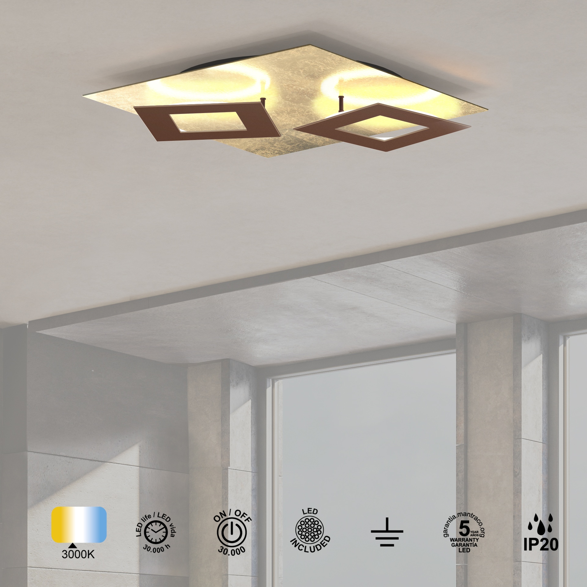DALIA * SQUARE CEILING 24W+24W - GOLD + CORTEN