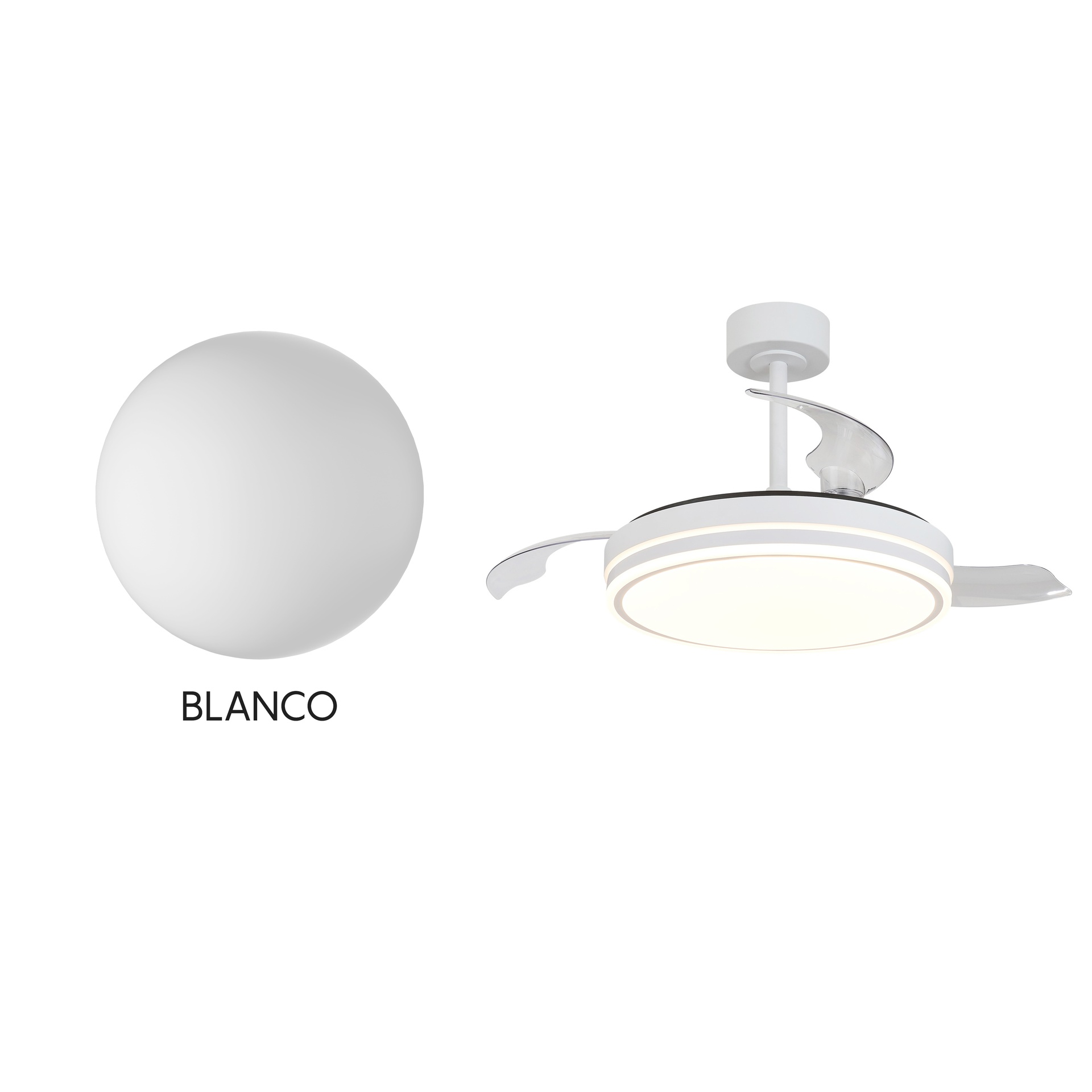 Luna M · Ventilador de aspas desplegables con luz · Blanco