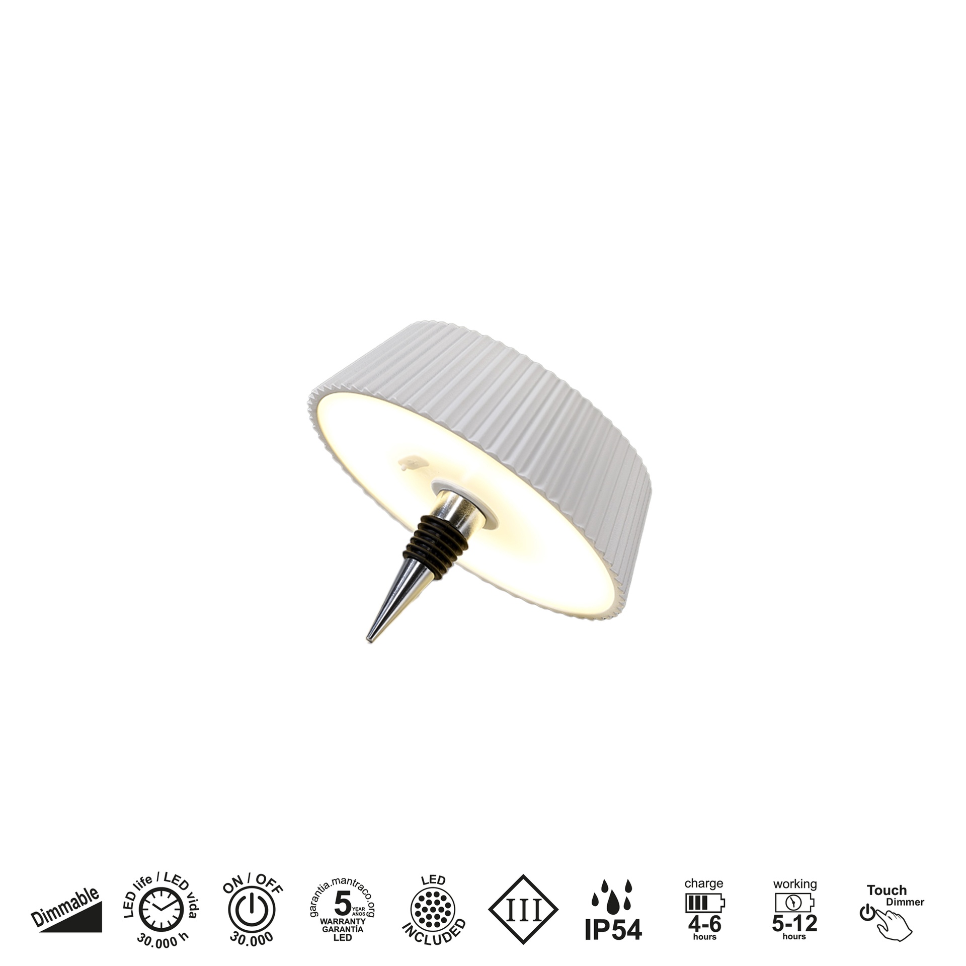RELAX * TAPON BOTELLA LED BLANCO - RECARGABLE