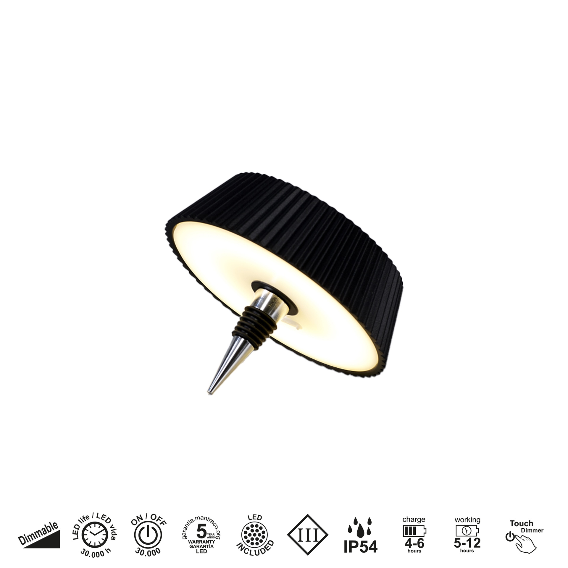 BOUCHON DE BOUTEILLE LED NOIR RELAX * - RECHARGEABLE