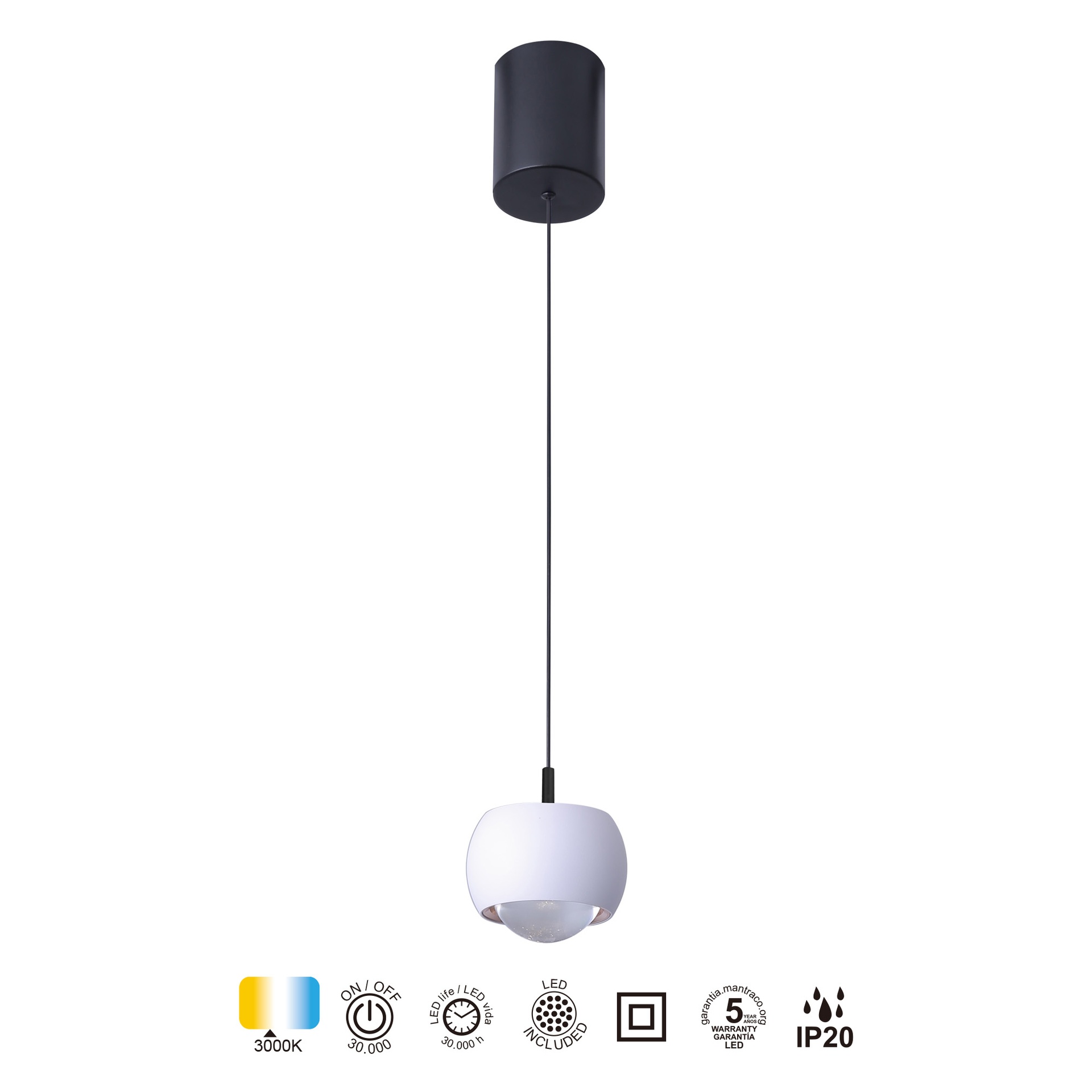 ROLLER * LED PENDANT 1L - WHITE