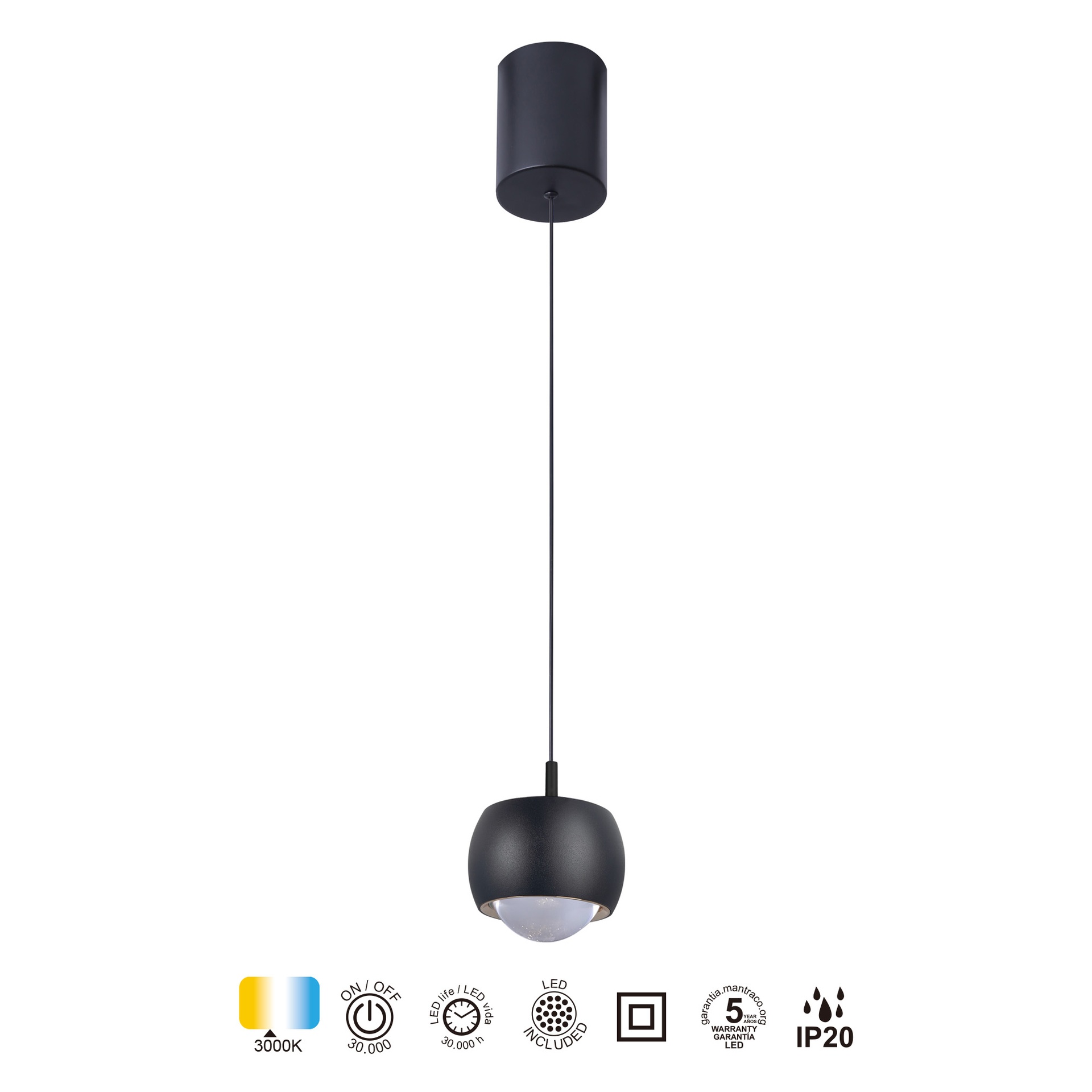 ROLLER * LED PENDANT 1L - BLACK