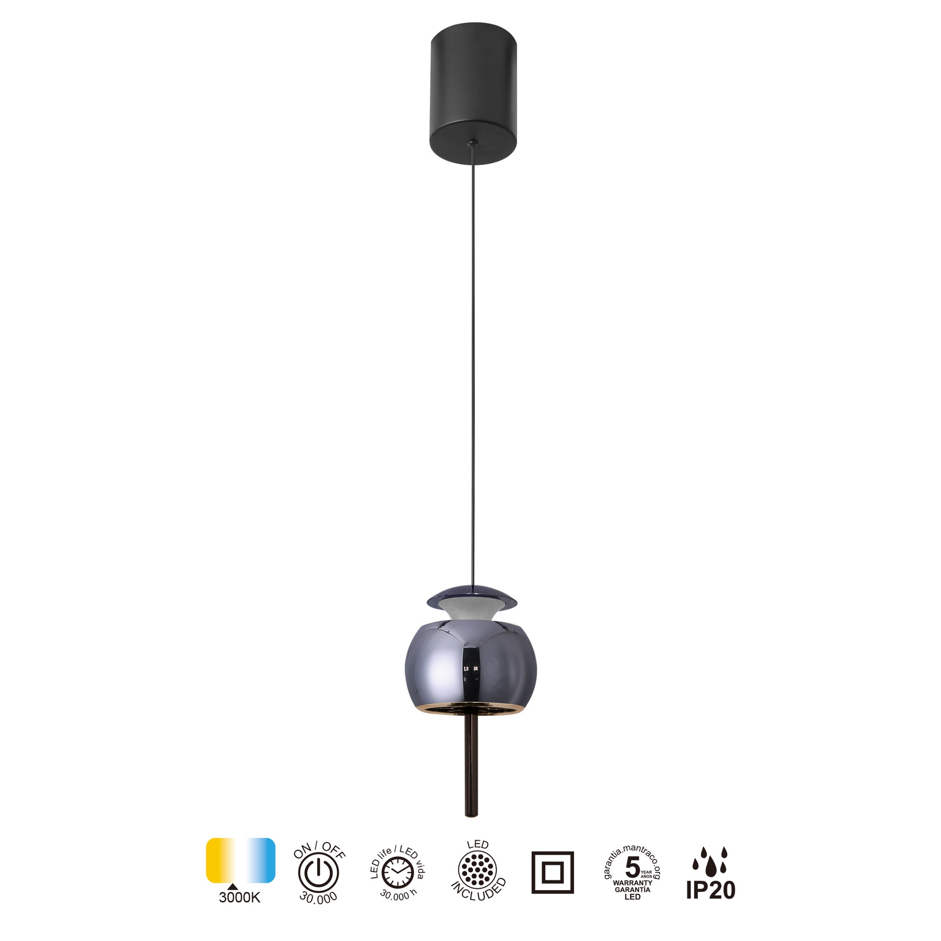 ROLLER * LED PENDANT 1L - BLACK CHROME